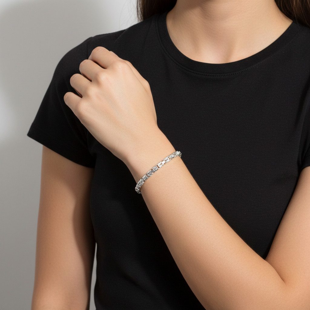 Tony Fein Silberarmband Königsarmband 3,8 mm 925er Sterling Silber Massiv 19 cm, Made in Italy für Damen und Herren – Bild 3 von 4