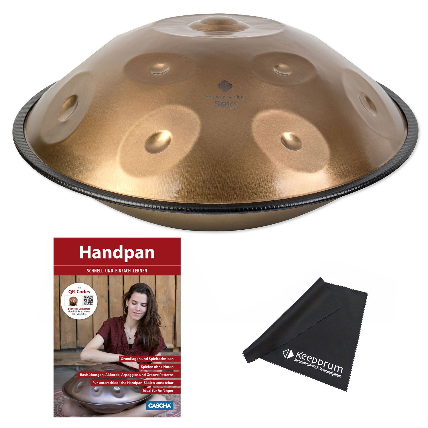 Sela Handpan Sela Handpan SEHP201 Harmony D-Kurd Edelstahl mit Lehrbuch, 1-St., Handpan, Vorteils-Set mit Lehrbuch