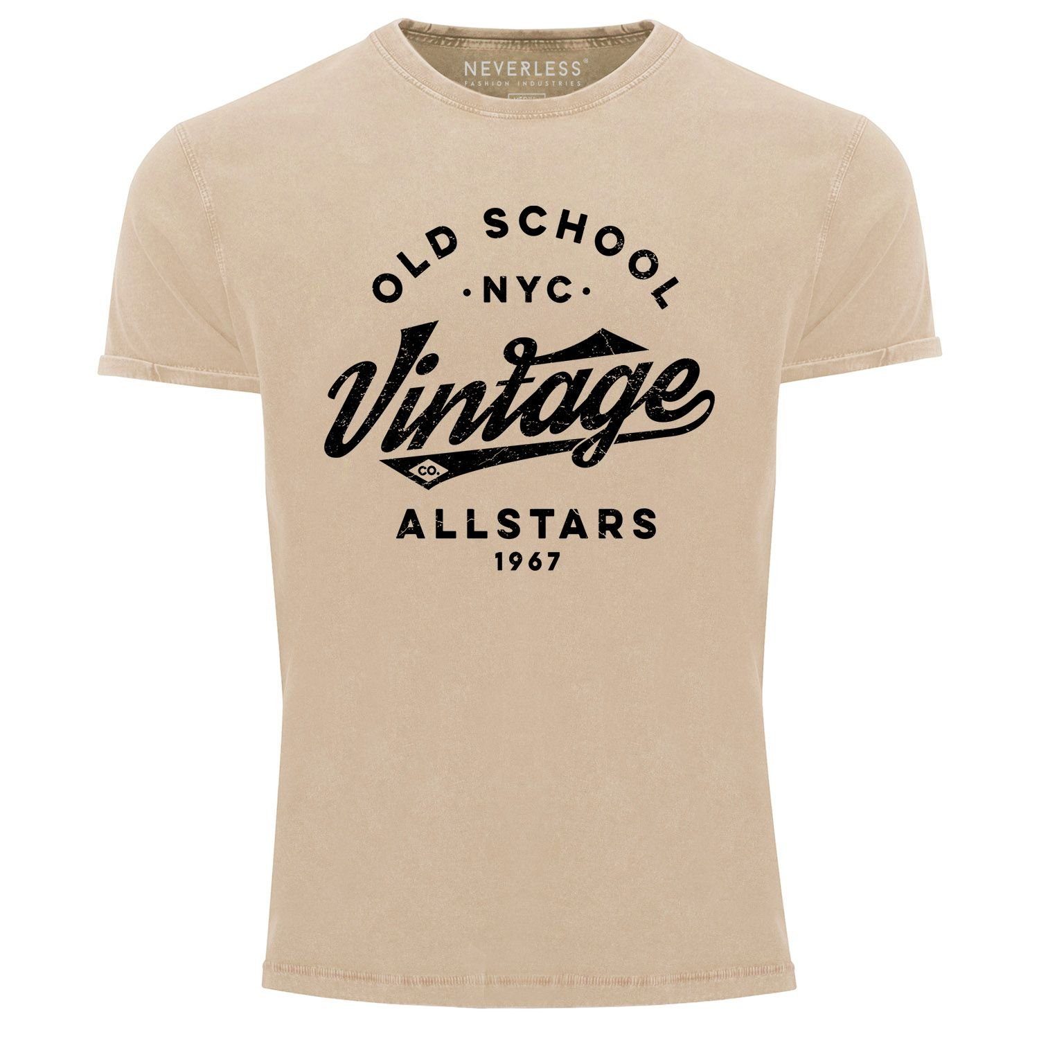 Neverless Print-Shirt Herren Vintage Shirt Retro Schriftzug Allstars Old School NYC Design Printshirt Used Look Slim Fit Neverless® mit Print natur