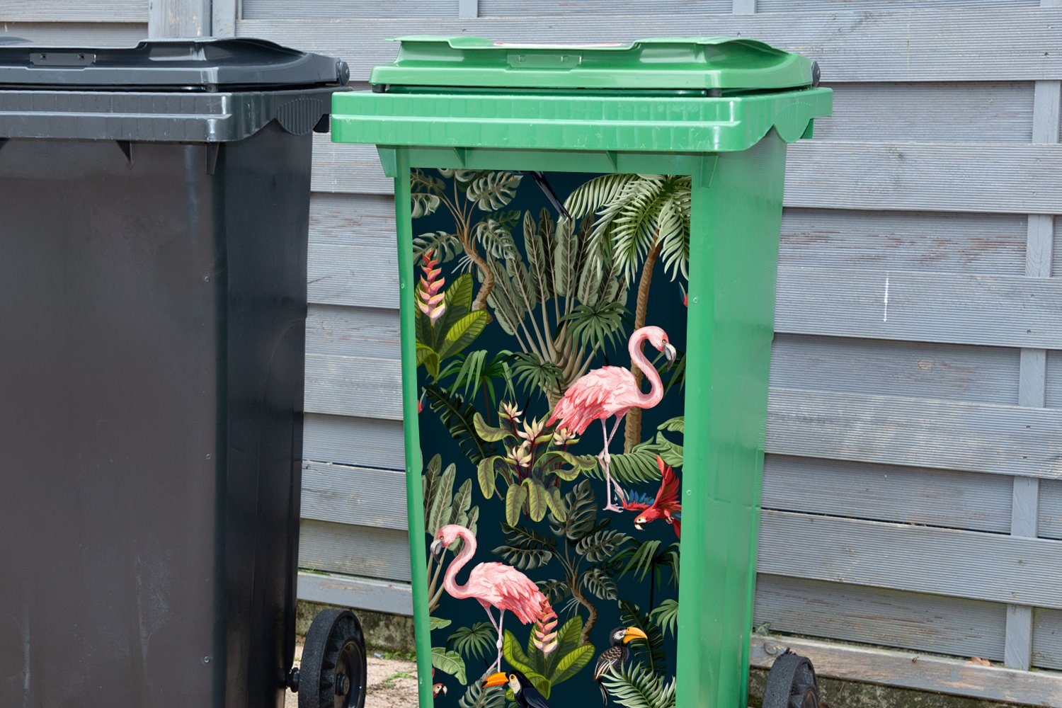 Abfalbehälter Papagei Container, St), Mülltonne, Flamingo Jungtiere - - - Muster Kinder Kinder Mülleimer-aufkleber, - Wandsticker - (1 MuchoWow Sticker,