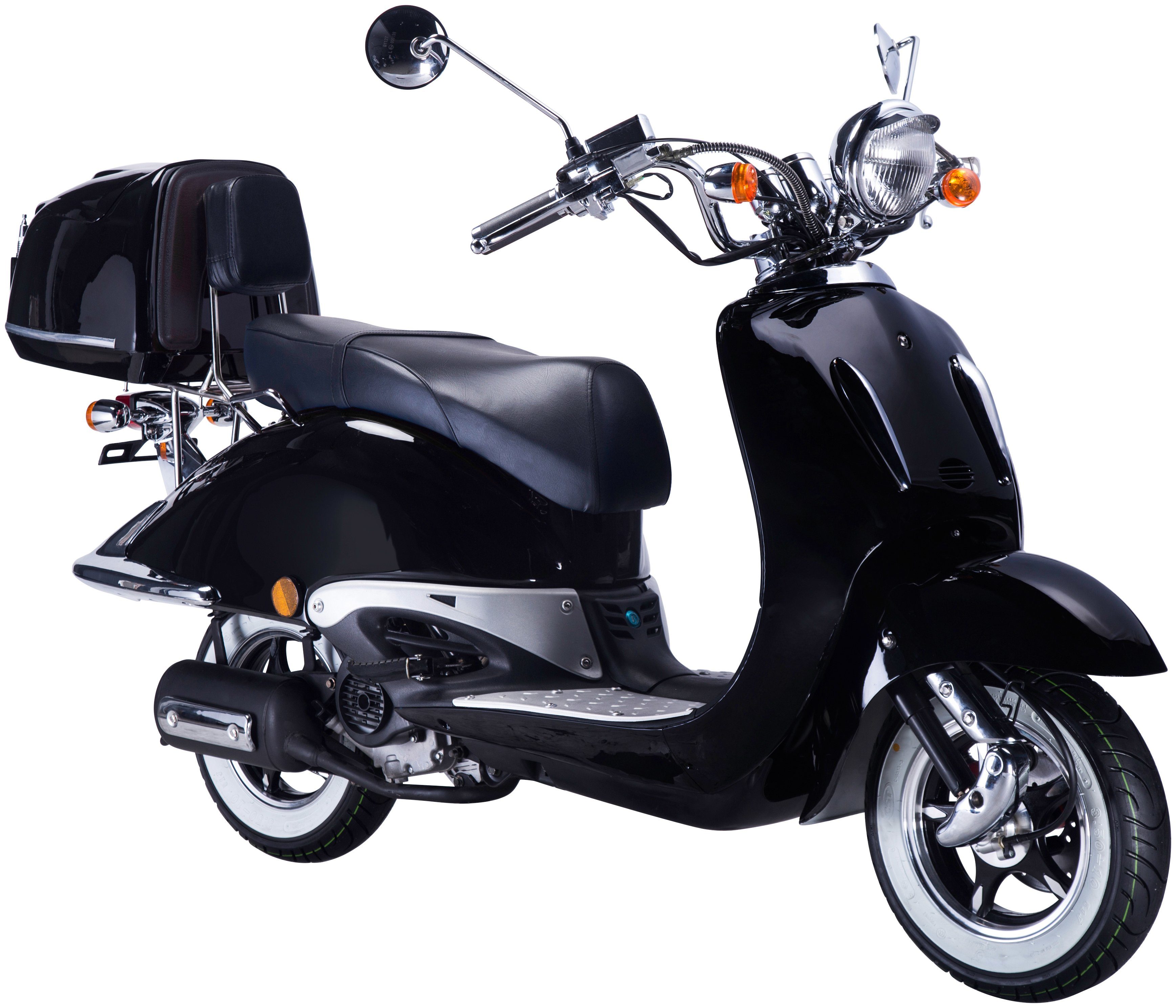 GT UNION Motorroller Strada, 125 ccm, 85 km/h, Euro 5, (Set), mit Topcase schwarz/silberfarben | Motorroller