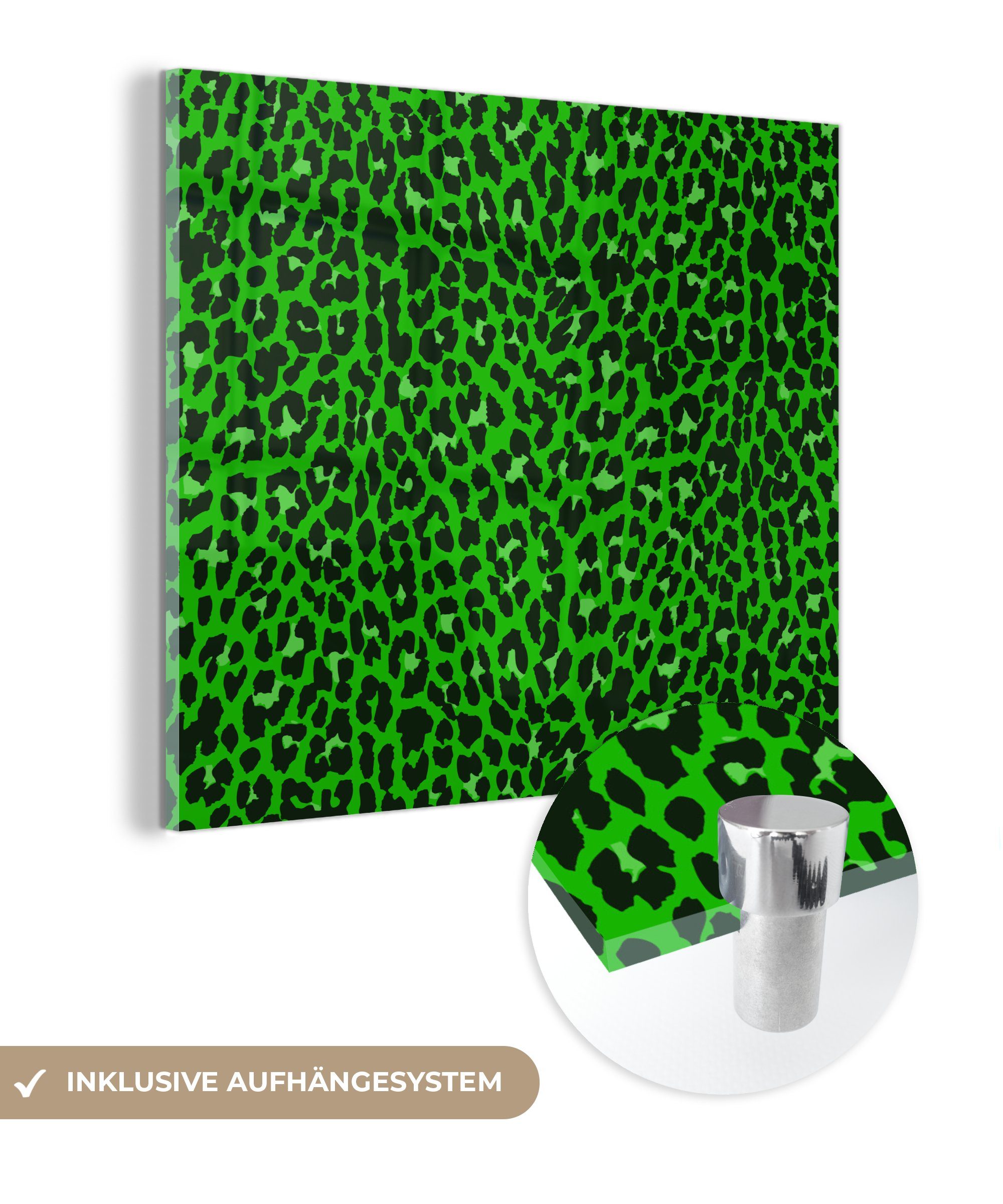 MuchoWow Acrylglasbild Leopard - Grün - Muster, (1 St), Glasbilder - Bilder auf Glas Wandbild - Foto auf Glas - Wanddekoration | Bilder