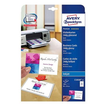 Avery Zweckform Visitenkarten C32028-25, weiß-hochglänzend, ohne Perforation, 240 g/m²