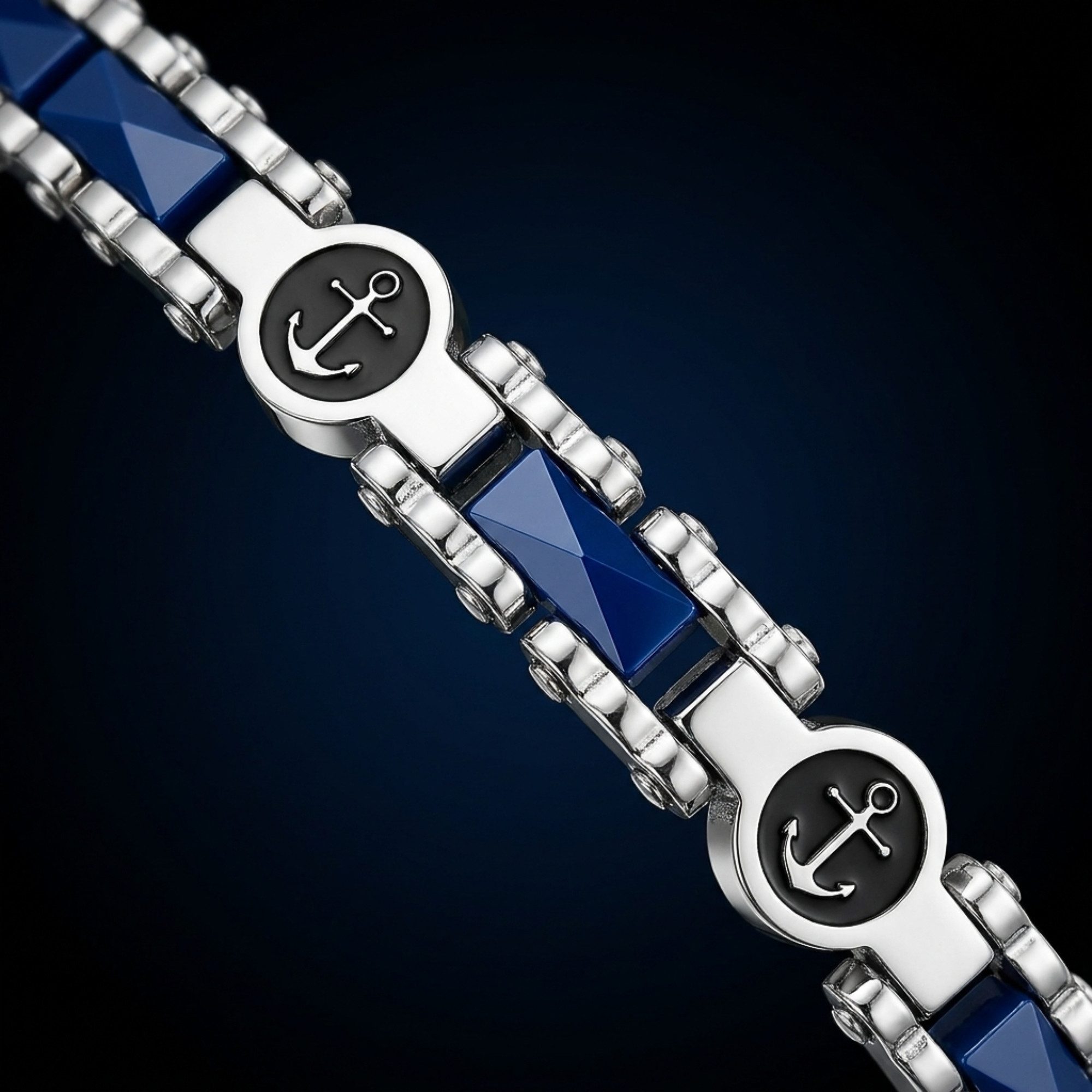 UNIQAL.de Edelstahlarmband Unisex NAUTIS BLAU– Keramik, Edelstahl & Zirkonia (mit maritimen Ankermotiven und markanter Blau-Silber Optik, inkl. Schmuckverpackung), korrosionsbeständig, hautfreundlich und individuell verstellbar