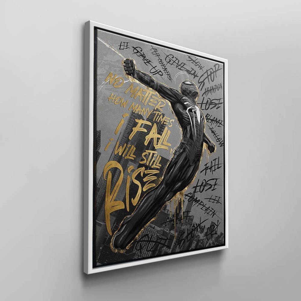DOTCOMCANVAS® Leinwandbild, Leinwand Gold Rahmen Pik Motivations-Ass-Kartensymbol ohne Wandbild Schwarz Ace