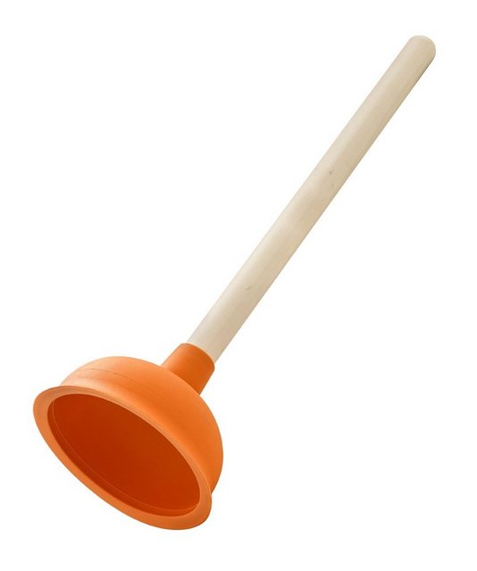 aquaSu Pümpel Abflussreiniger, L: 41.5 cm, (1 tlg., mit Holzstiel), Orange, für WC, Wanne, Dusche, Waschbecken und Urinal, 250832