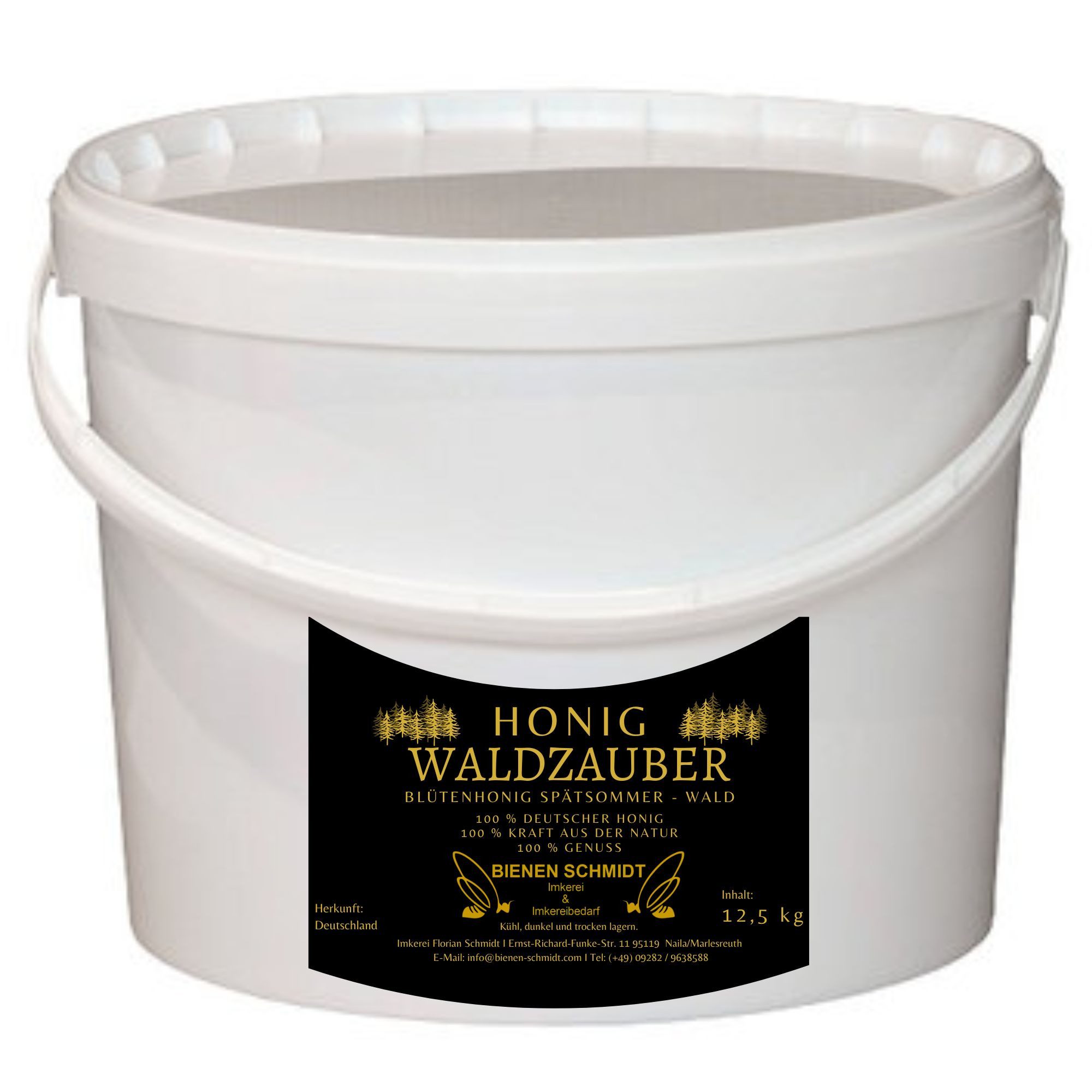 BIENEN SCHMIDT Honig "WALDZAUBER" verschiedene Größen, 1 x 12500 g, (12,5 kg Vorrats Eimer), Waldblütenhonig aus Oberfranken, rein und natürlich, deutscher Honig