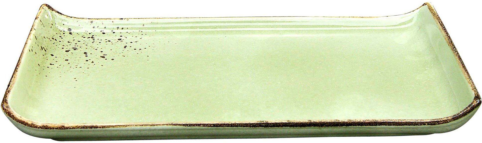 CreaTable Servierplatte Nature Collection, 33x16,5 grün cm Steinzeug, (Set, Servier Set, 2-tlg)