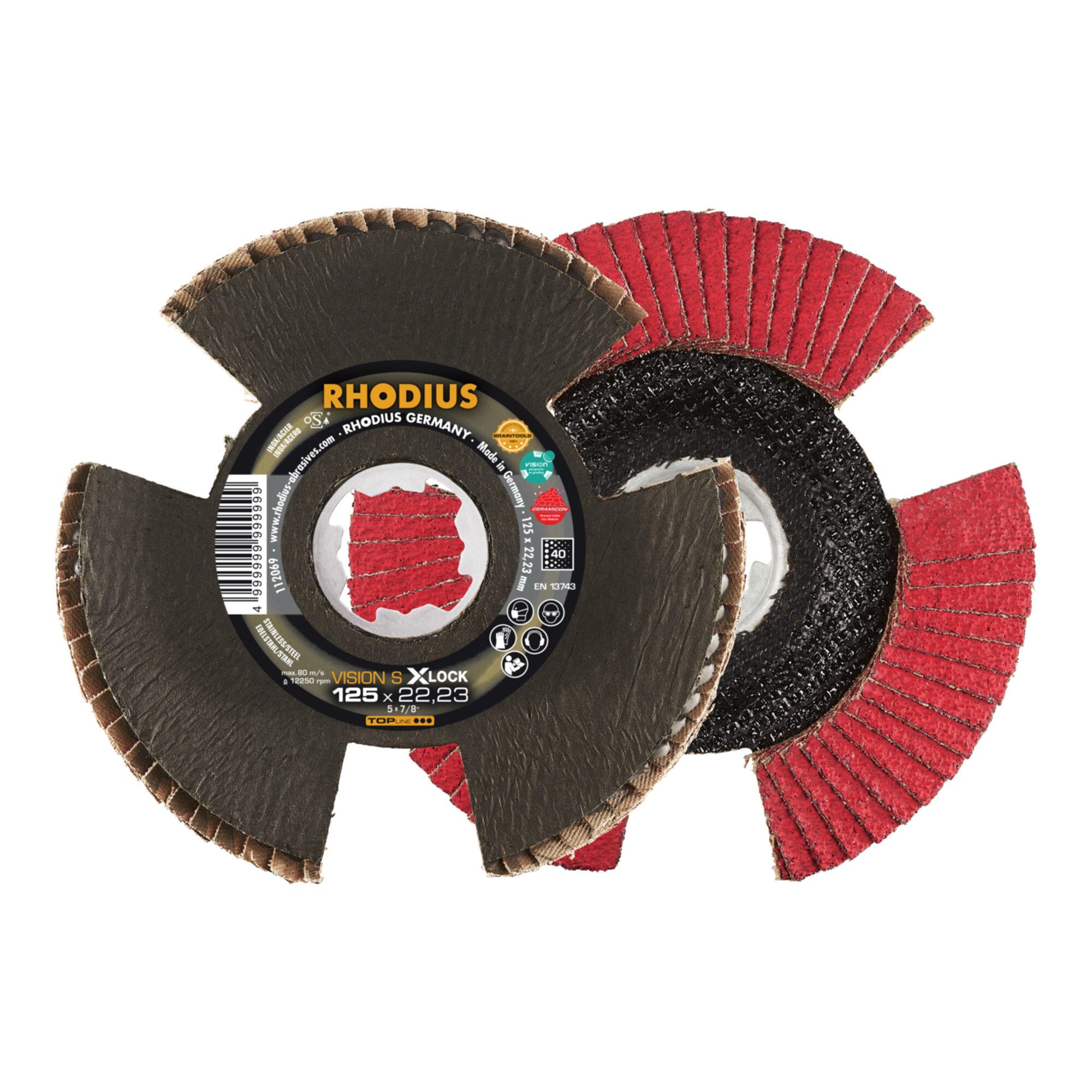 Rhodius Schleifscheibe RHODIUS TOPline VISION SPEED X-LOCK Fächerschleifscheibe 115 x 22,23 m