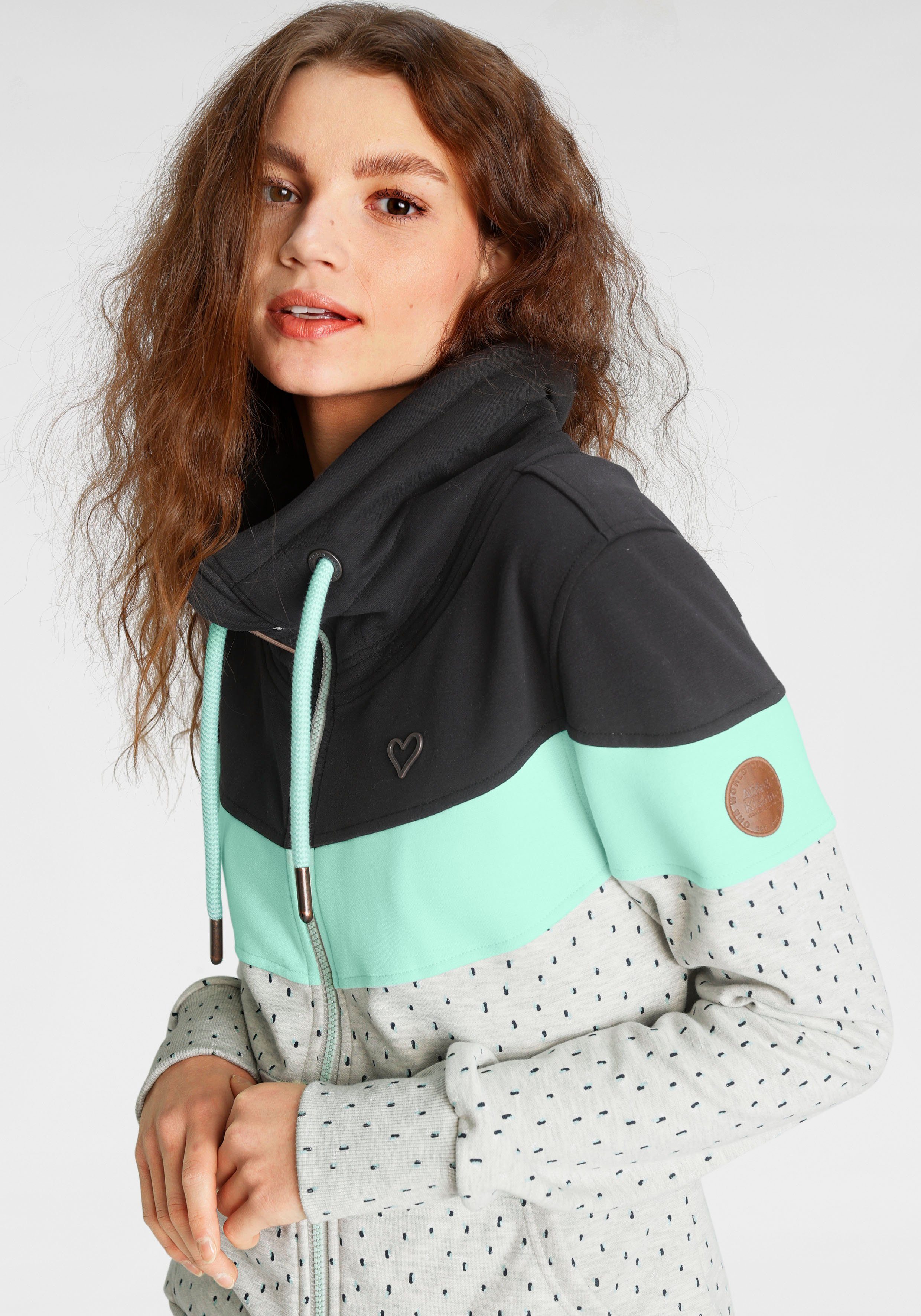 Alife & Kickin Sweatshirt ValinaAK Kontrastdetails aqua und hohem Sweatjacke mit Stehkragen B sportive