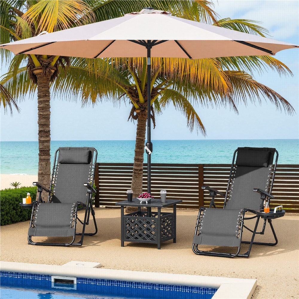 Yaheetech Gartenliege Zero-Gravity-Klappstuhl Klappbar & Tragbar, 1 St., Gartenstuhl mit Kopfkissen & Becherhalter