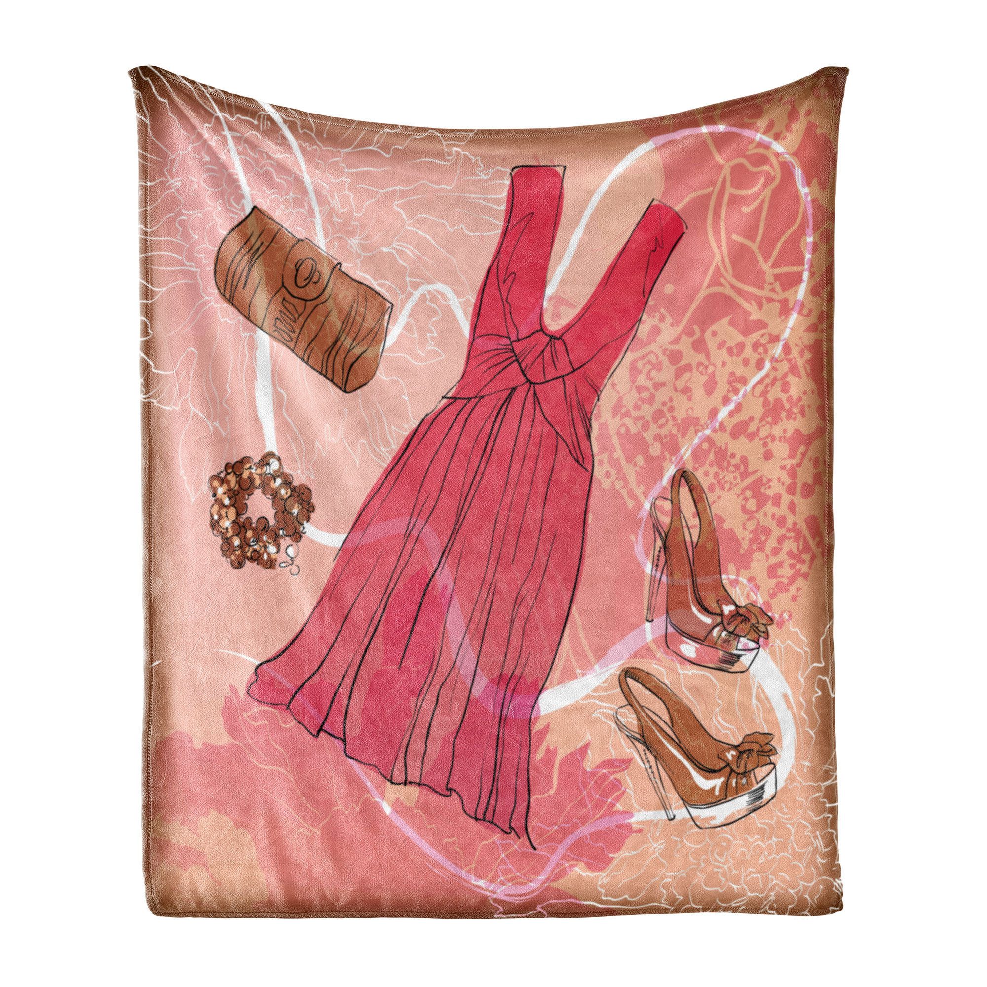 Wohndecke Gemütlicher Plüsch für den Innen- und Außenbereich, Abakuhaus, Heels und Kleider Rosa mit Blumen