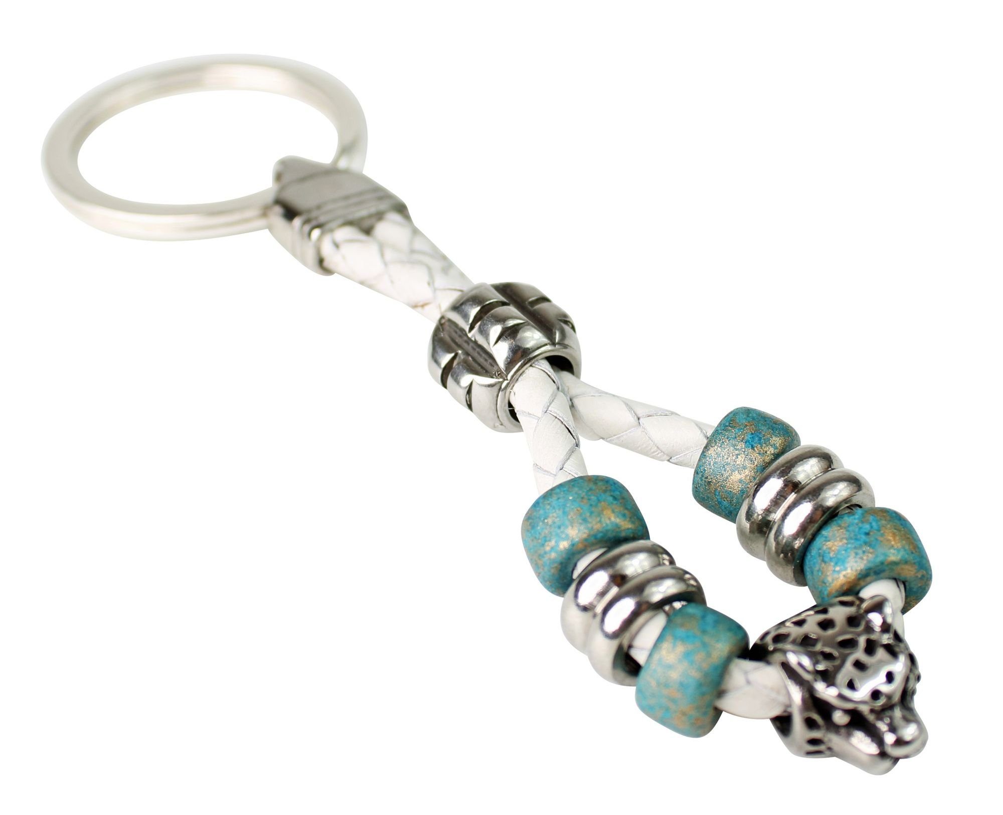 und farbigen Schlüsselanhänger Weiß Perlen FRONHOFER Süßer 18769, mit Schlüsselanhänger Gepardkopf