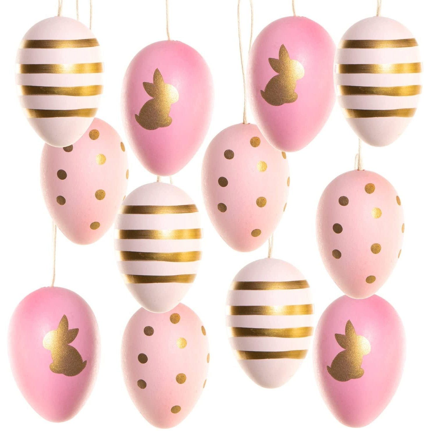 Logbuch-Verlag Dekofigur 12 Ostereier aus Plastik pink Gold - Eier zum Aufhängen 6 cm
