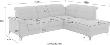 sit&more Ecksofa Sinatra L-Form, mit Ottomane, optional mit Kopfteilverstellung und Armteilfunktion