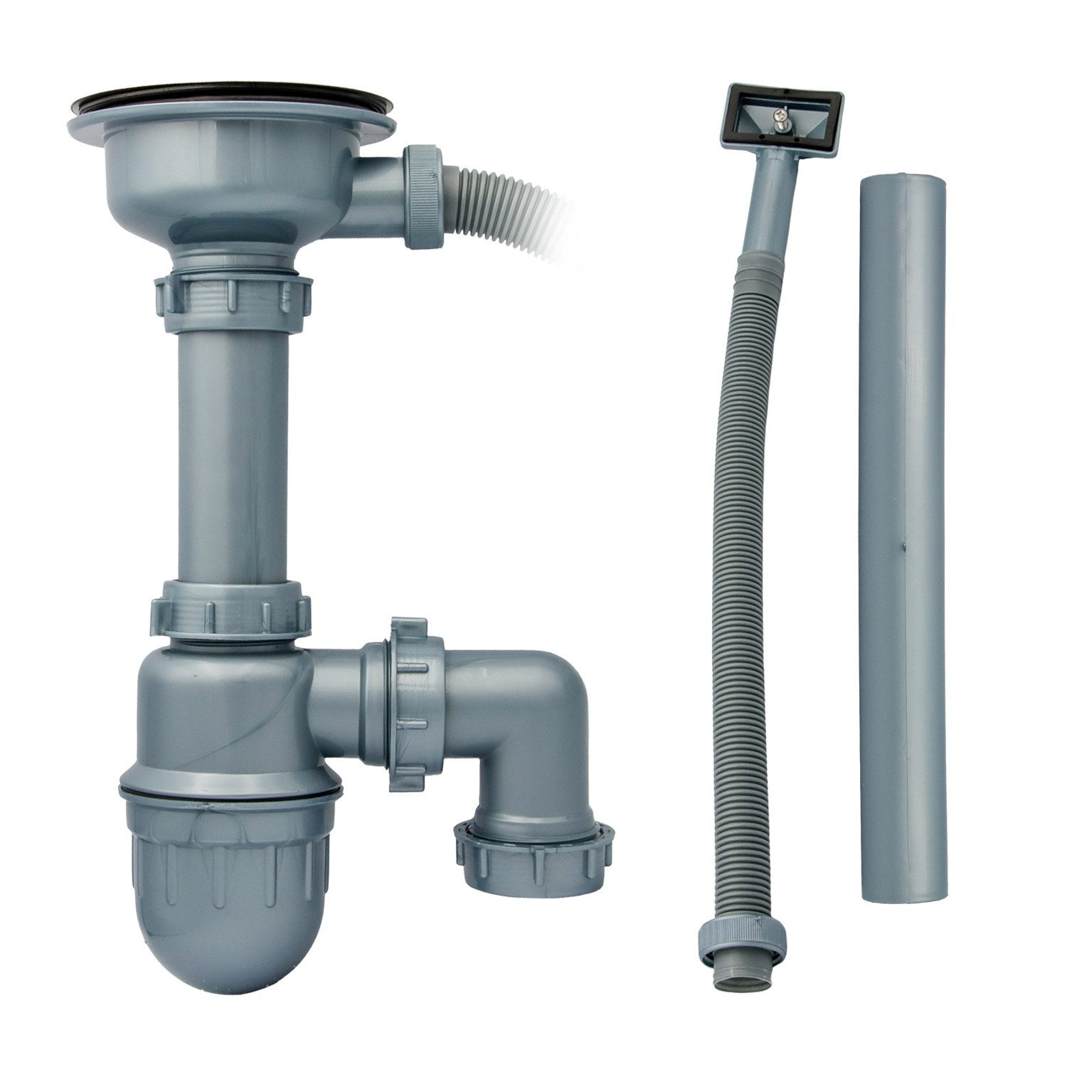 Stabilo Sanitär Siphon Siphon 1 1/2 Grau Edelstahl, Spülbeckensiphon, Spülbeckenzubehör