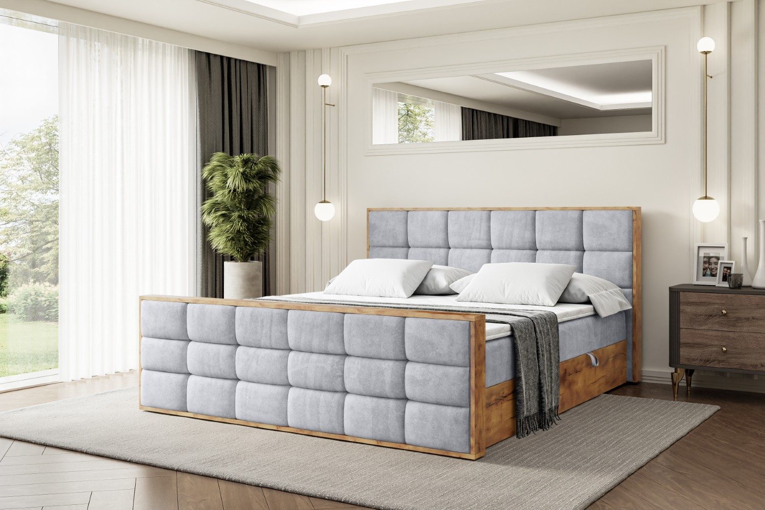ALTDECOR Boxbett LOLLI2-Z (Multipocket-Matratze H4, H3 Matratze Bonellfederung, Topper, Kopfteil), Doppelbett mit Fußteil