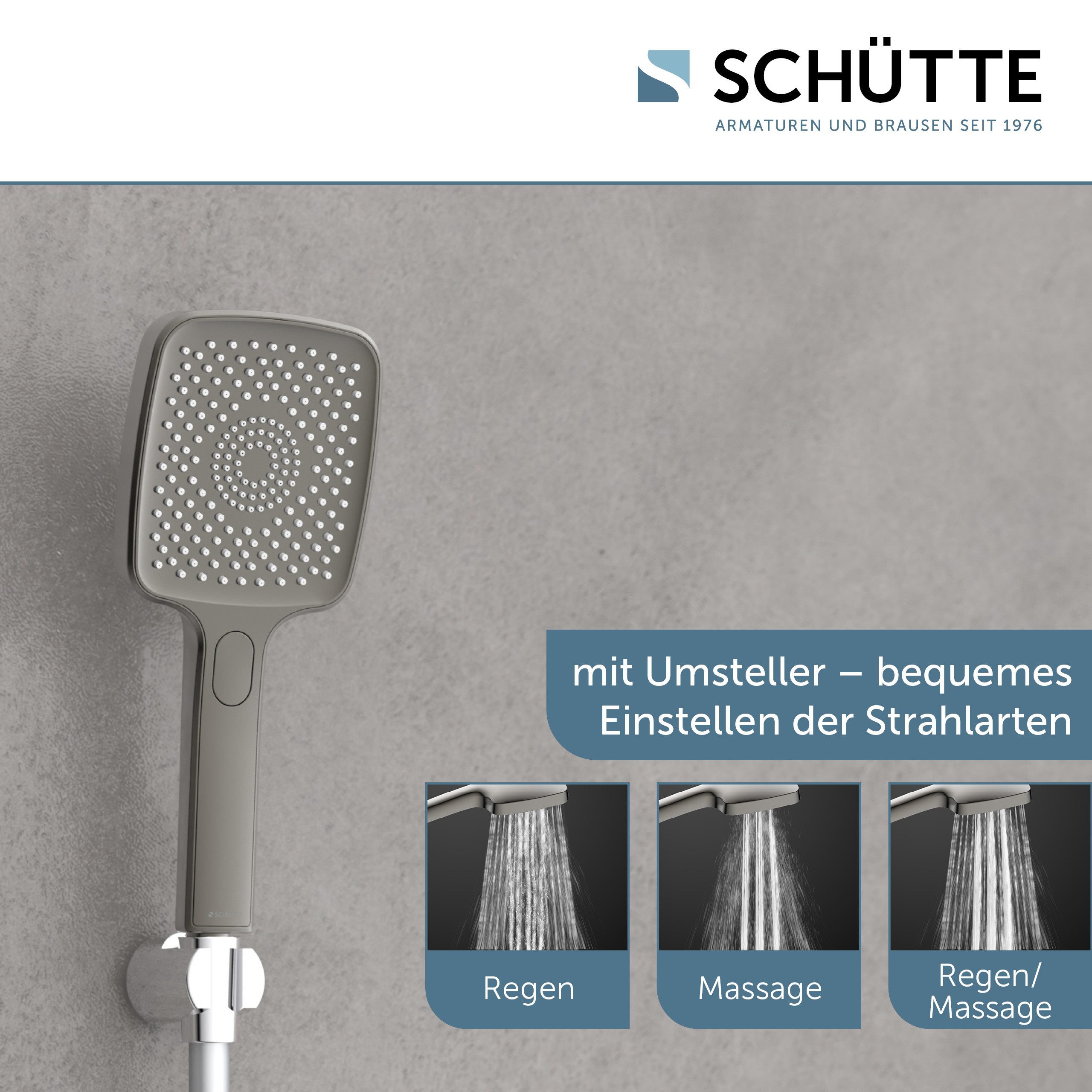 Schütte Handbrause HAWAII, 3-fach verstellbar, mit Antikalknoppen, wassersparend, rund