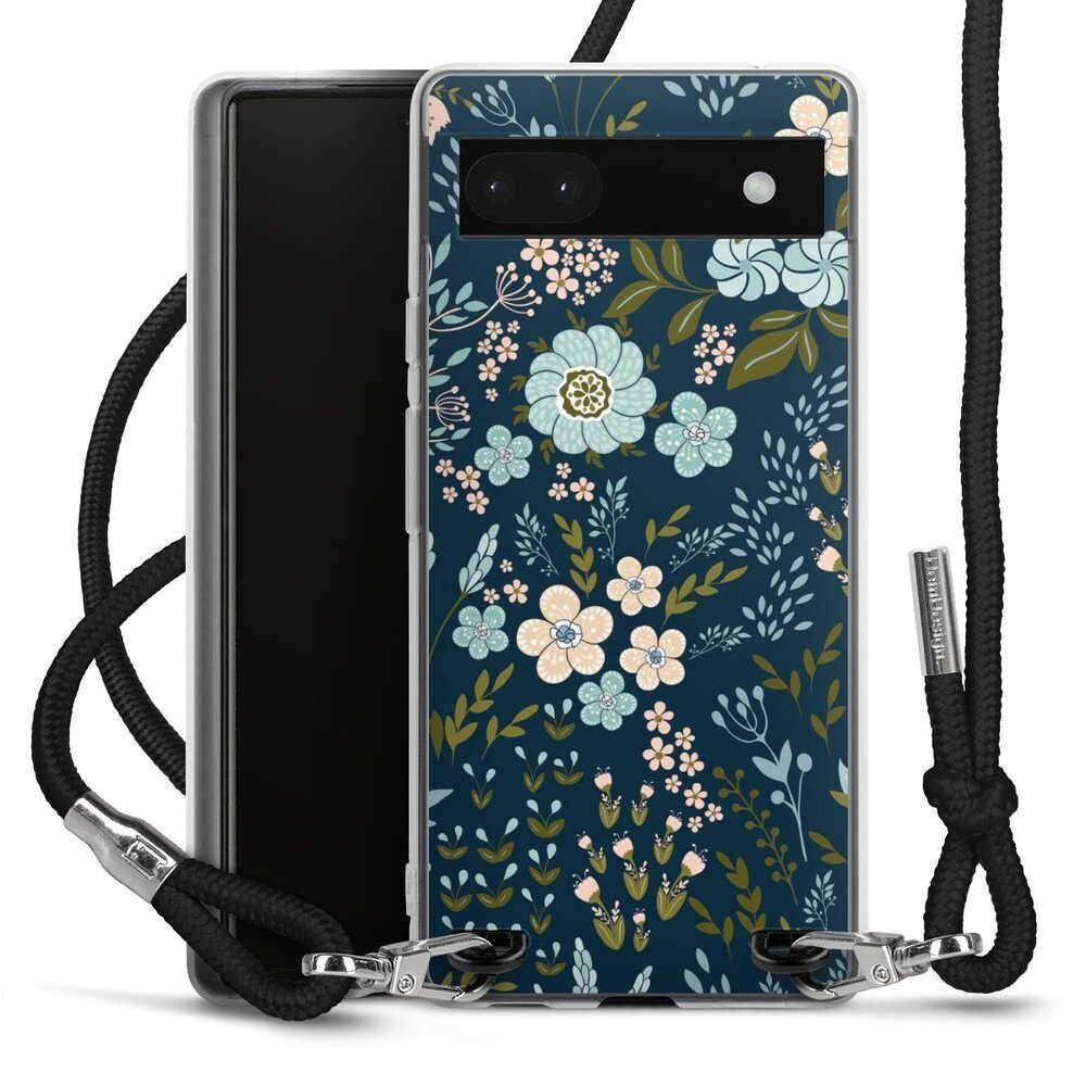 DeinDesign Handyhülle Blumen Muster Blau Floral Autumn 4, Google Pixel 6a Handykette Hülle mit Band Case zum Umhängen