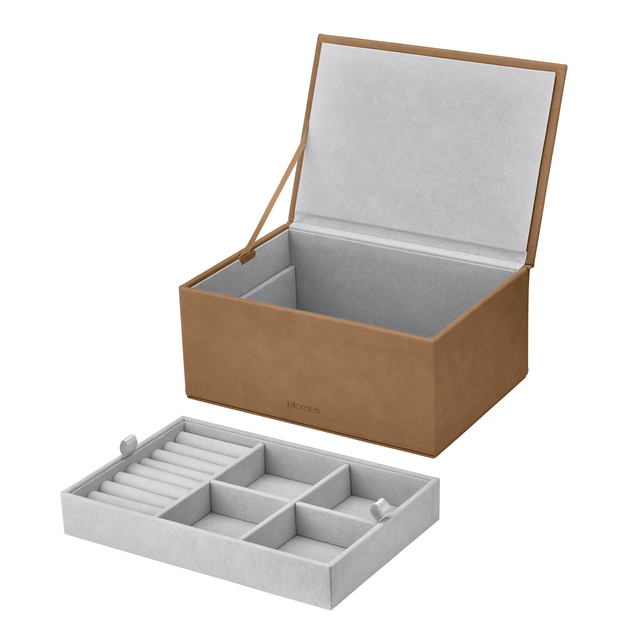 blomus Aufbewahrungsbox Schmuckaufbewahrung -SAHLA- Schmuckbox, Schatulle, Kiste für Schmuck (1 St., 1x), Funktionales Design, klare Linien, Wildlederoptik, Organizer