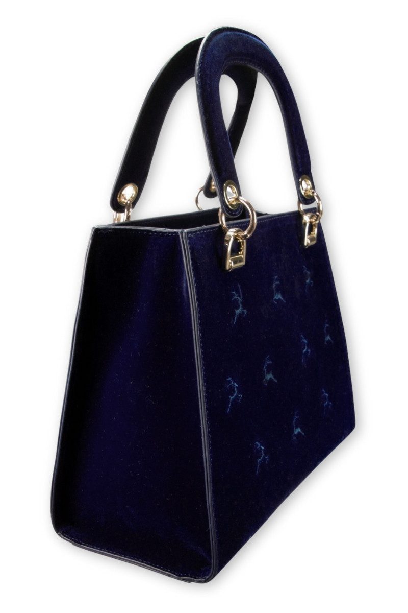 Alpenflüstern Handtasche Trachtentasche - SAMT/HIRSCHSTICK - blau, taupe-br günstig online kaufen