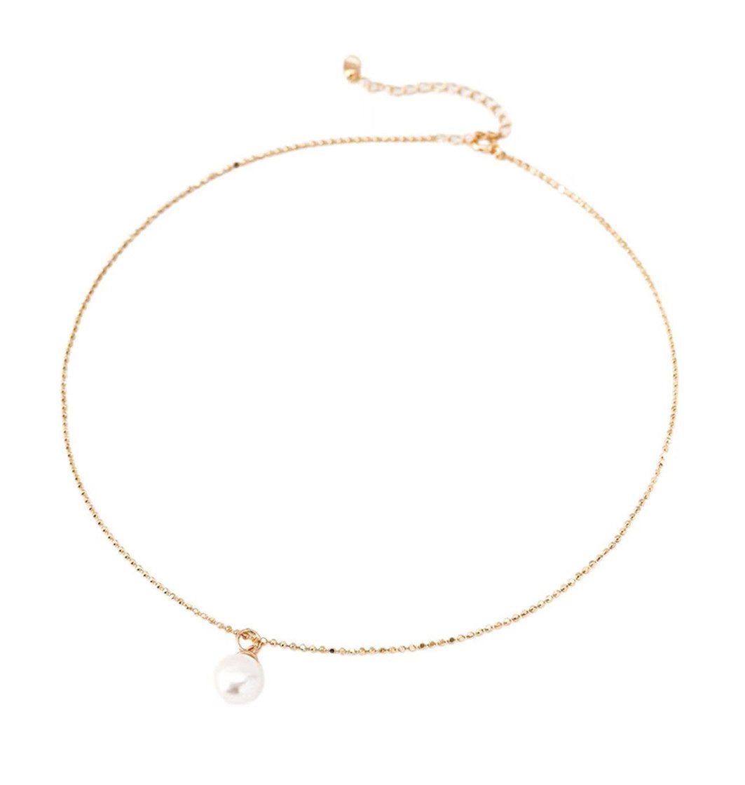 Kette mit Anhänger Halskette damen silber 925,18Kvergoldet,Perlenkette aus Sterlingsilber