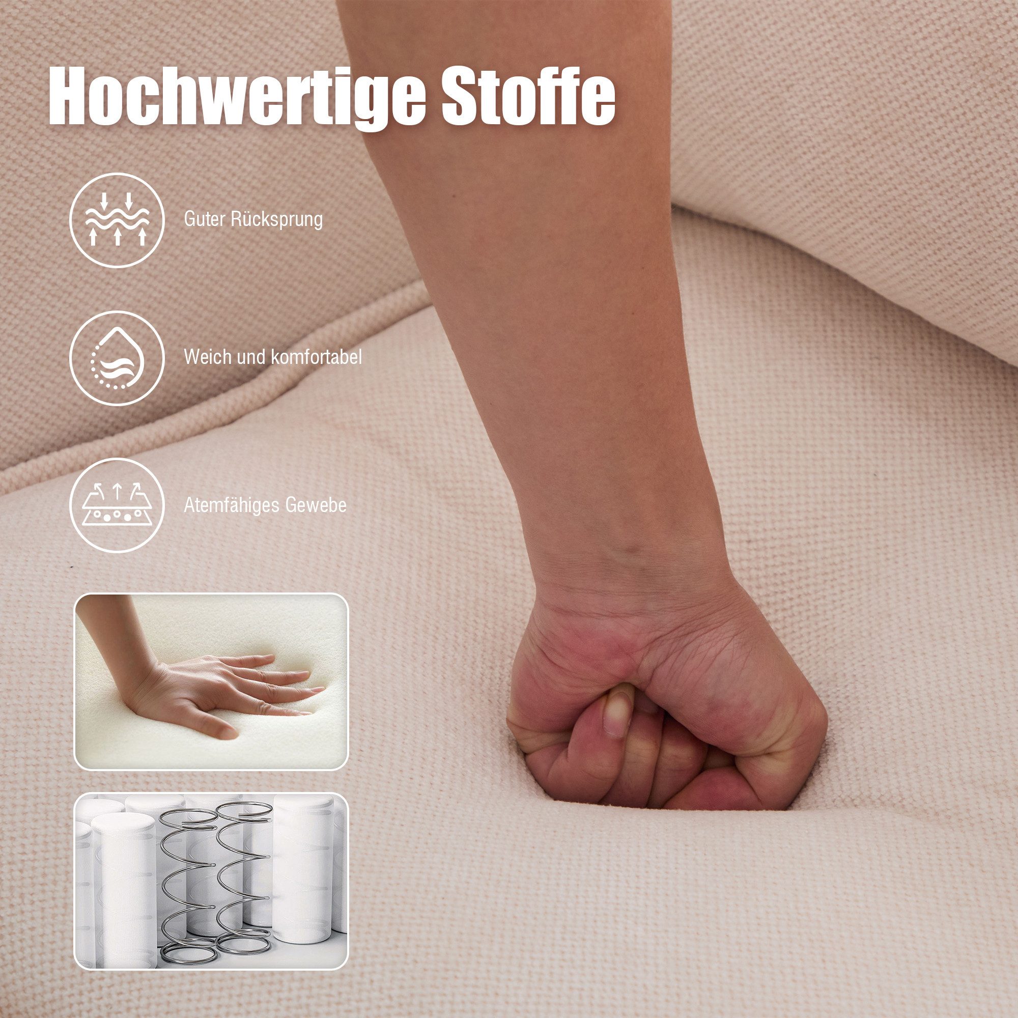 OKWISH Sofa Loungesofa, mit Aufbewahrung & verstellbarer Handyhalterung, Kompaktes Chenille-Stoffsofa, für Wohnzimmer, Schlafzimmer & Balkon
