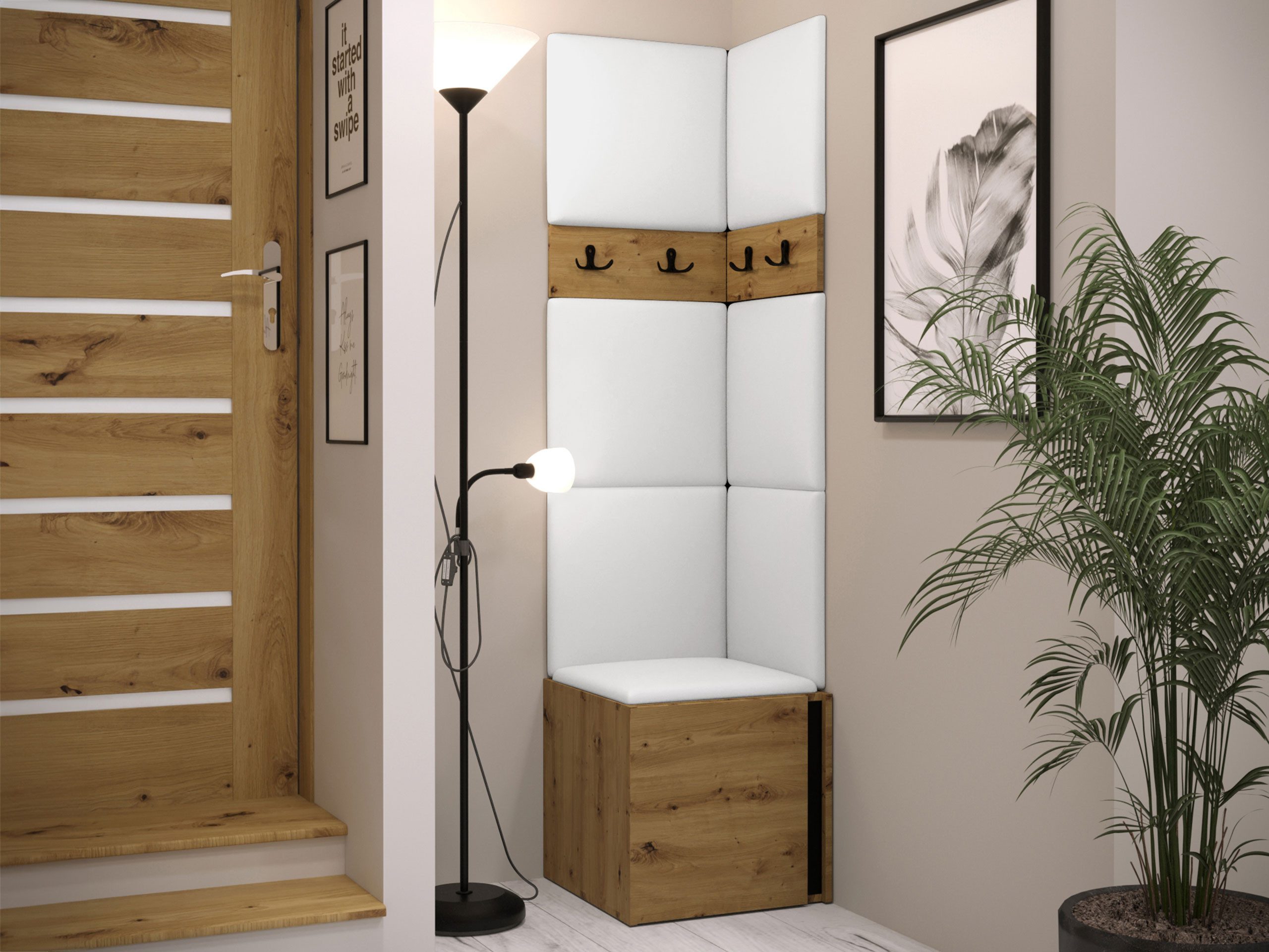 MIRJAN24 Garderoben-Set Orion XXI, (Komplett-Set, Schuhschrank, 2x Kleiderhakenbrett, Paneel 7x 42x42), Auswahl aus Fronten und Polsterplatten