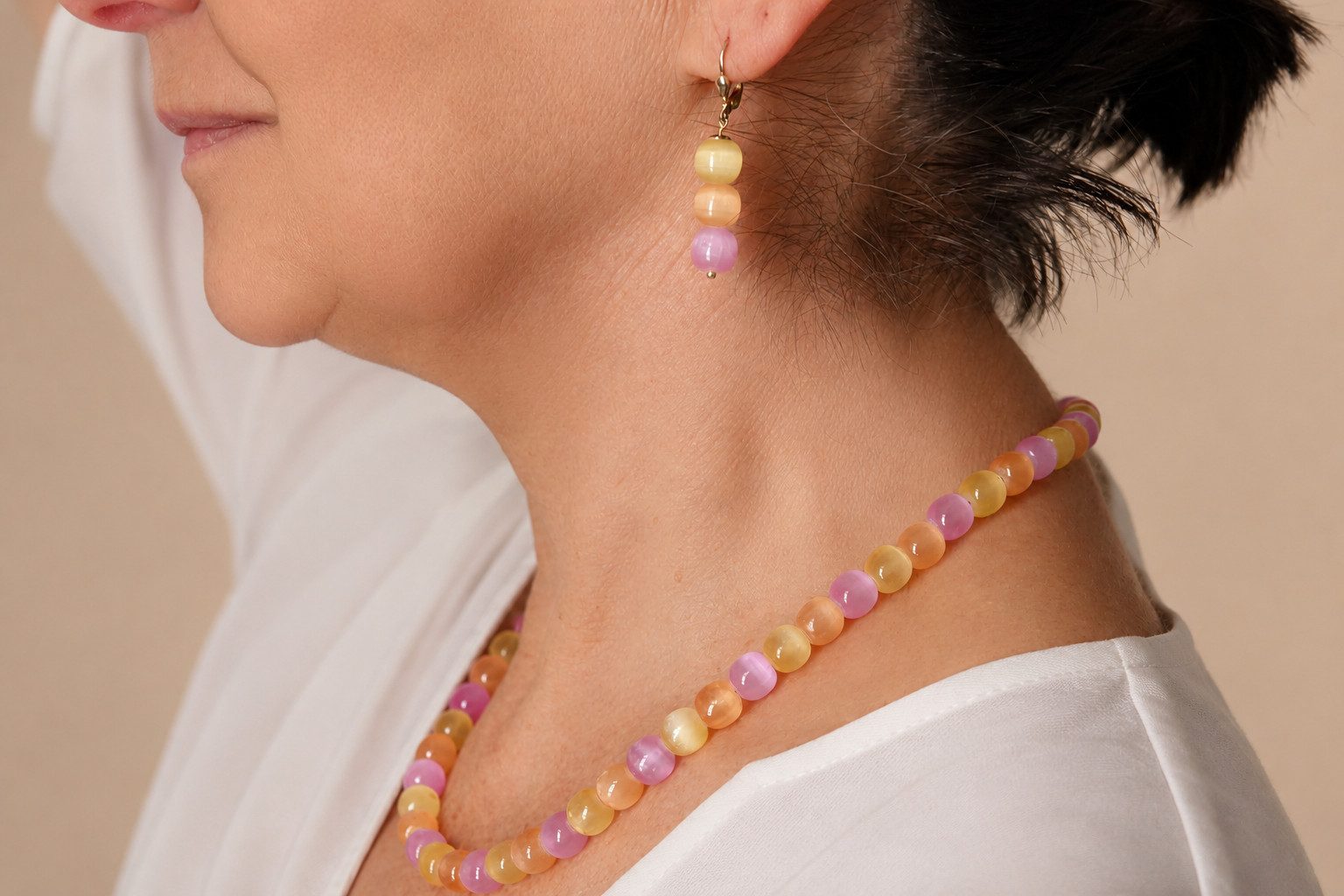 Sogni d'oro Paar Ohrhänger "Apricot Brise" mit Selenith in pink, orange und gelb, Silber 925 vergoldet