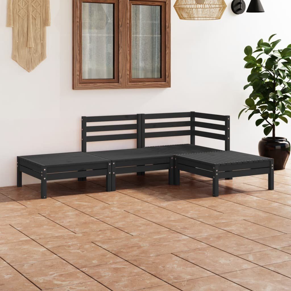 vidaXL Gartenlounge-Set 4-tlg. Garten-Lounge-Set Massivholz Kiefer Schwarz, (1-tlg)