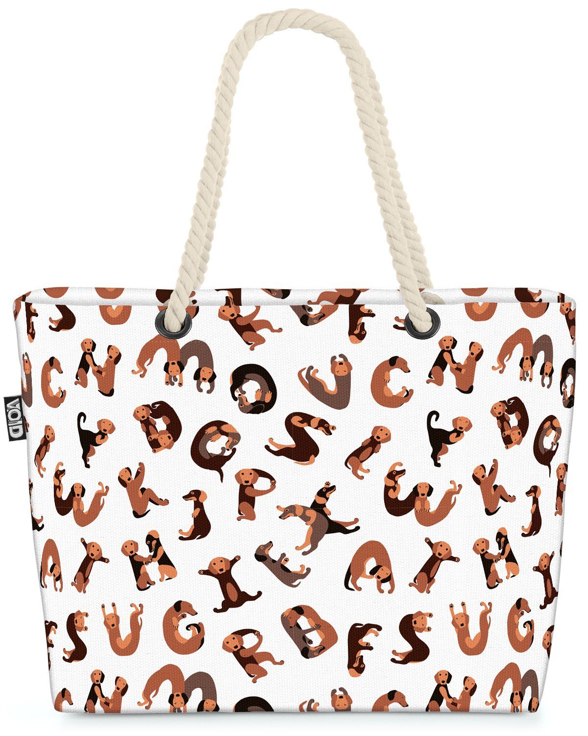 VOID Strandtasche (1-tlg), Dackel ABC Dachshund Buchstaben Hunde Rasse Züchter Alphabet schrift