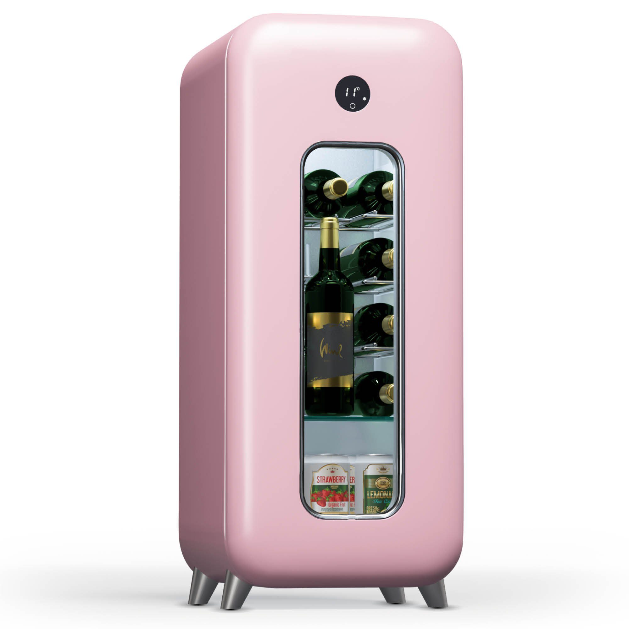 Klarstein Weinkühlschrank Shirley 15 Uno, für 15 Standardflaschen á 0,75l,Wein Flaschenkühlschrank Weintemperierschrank Weinschrank Kühlschrank Pink | Pink