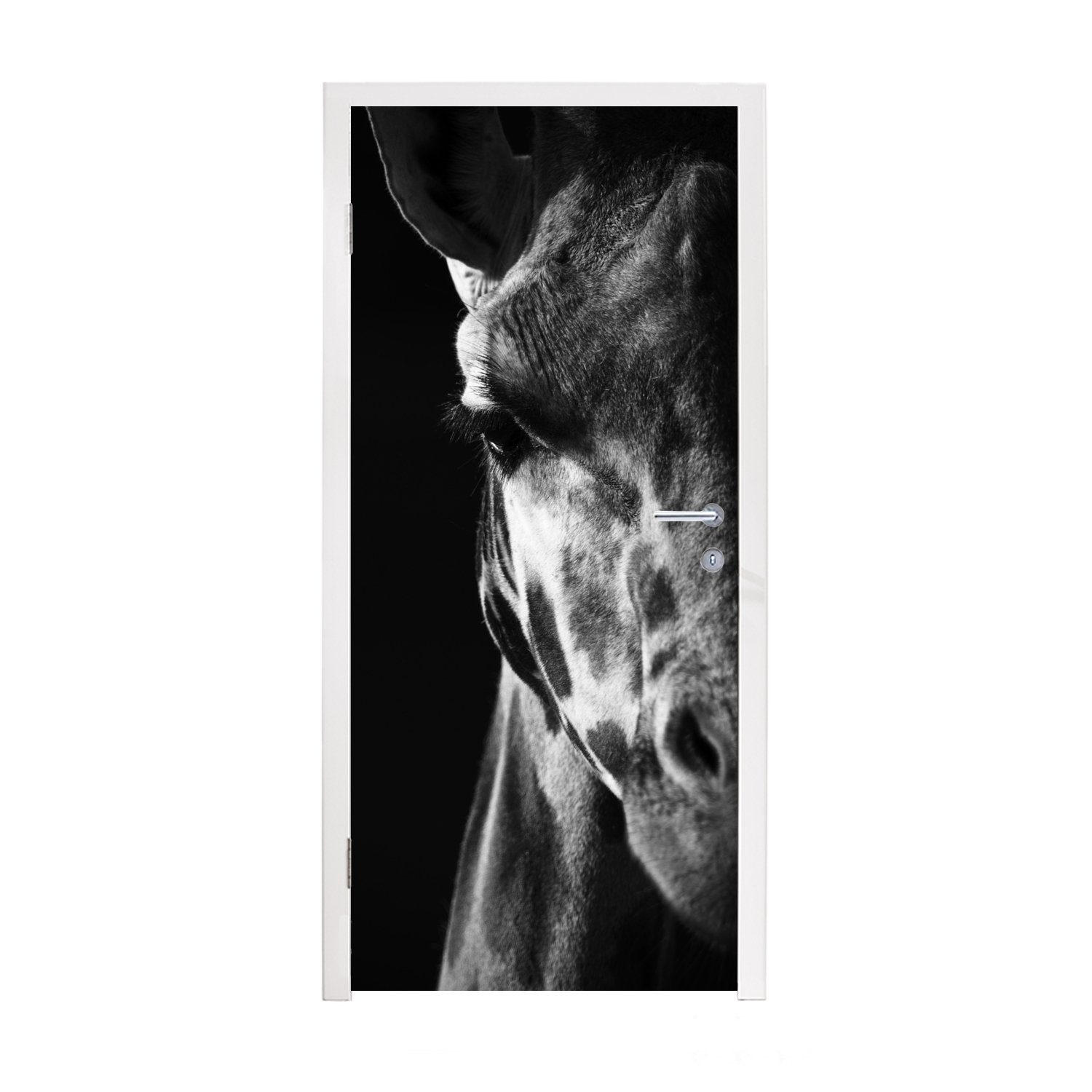 MuchoWow Türtapete Tierprofil Giraffe in schwarz und weiß, Matt, bedruckt, (1 St), Fototapete für Tür, Türaufkleber, 75x205 cm