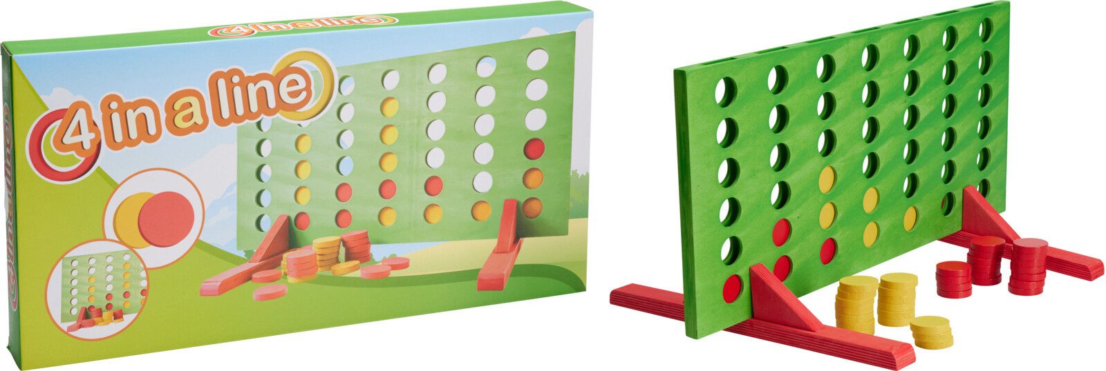 Koopman Spiel Vier in einer Reihe Spielzeug Kinderspiel Holz 55,5 x 6 x 28 cm, Strategiespiel, XL-Format, Grün / Rot / Gelb, Holzspiel, Kinder, Standsicher