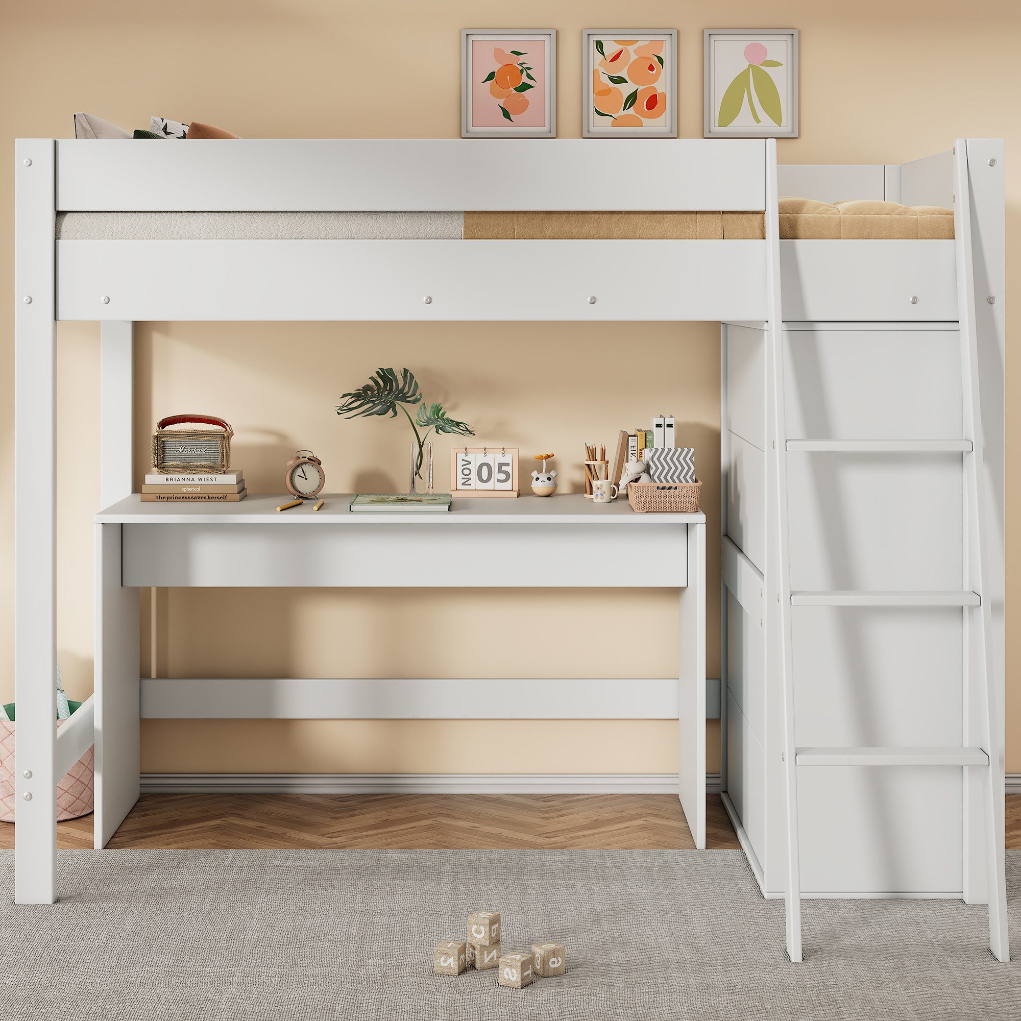 Flieks Hochbett Kinderbett 90x200cm mit Leiter, günstig online kaufen
