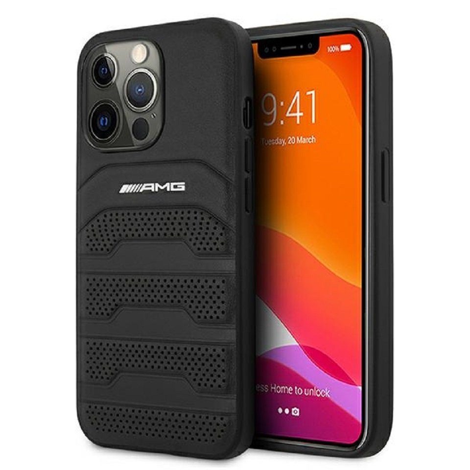 Mercedes Handyhülle AMG iPhone 13 Pro Max Cover Hardcase Echtleder schwarz 6,7 Zoll, Kantenschutz