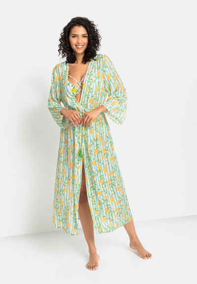 Buffalo Strandkleid im Kimono-Style mit Bindeband, langärmliges Sommerkleid, Kaftan