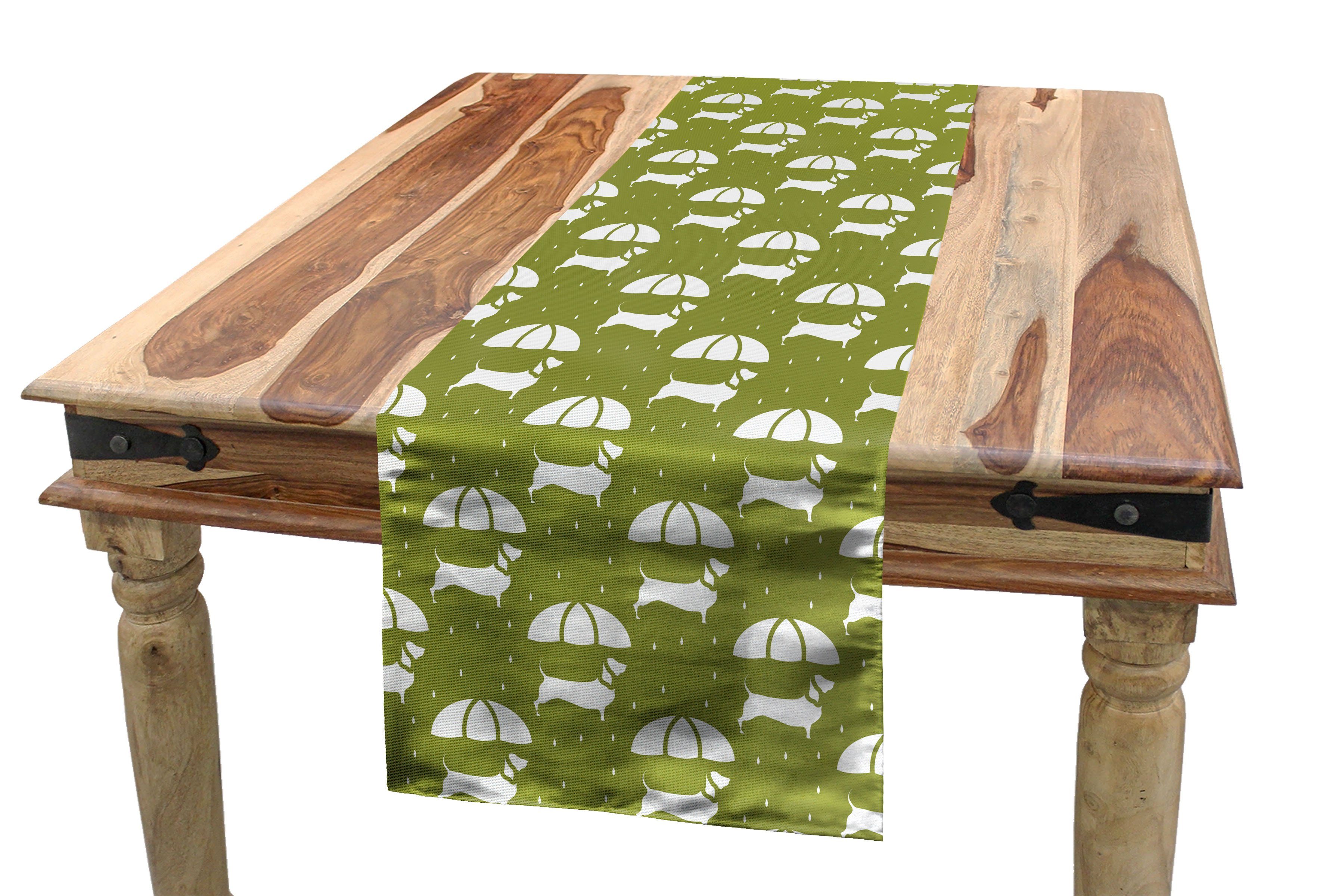 Abakuhaus Tischläufer Esszimmer Küche Rechteckiger Dekorativer Tischläufer, Hund Welpen unter Regenschirm im Regen
