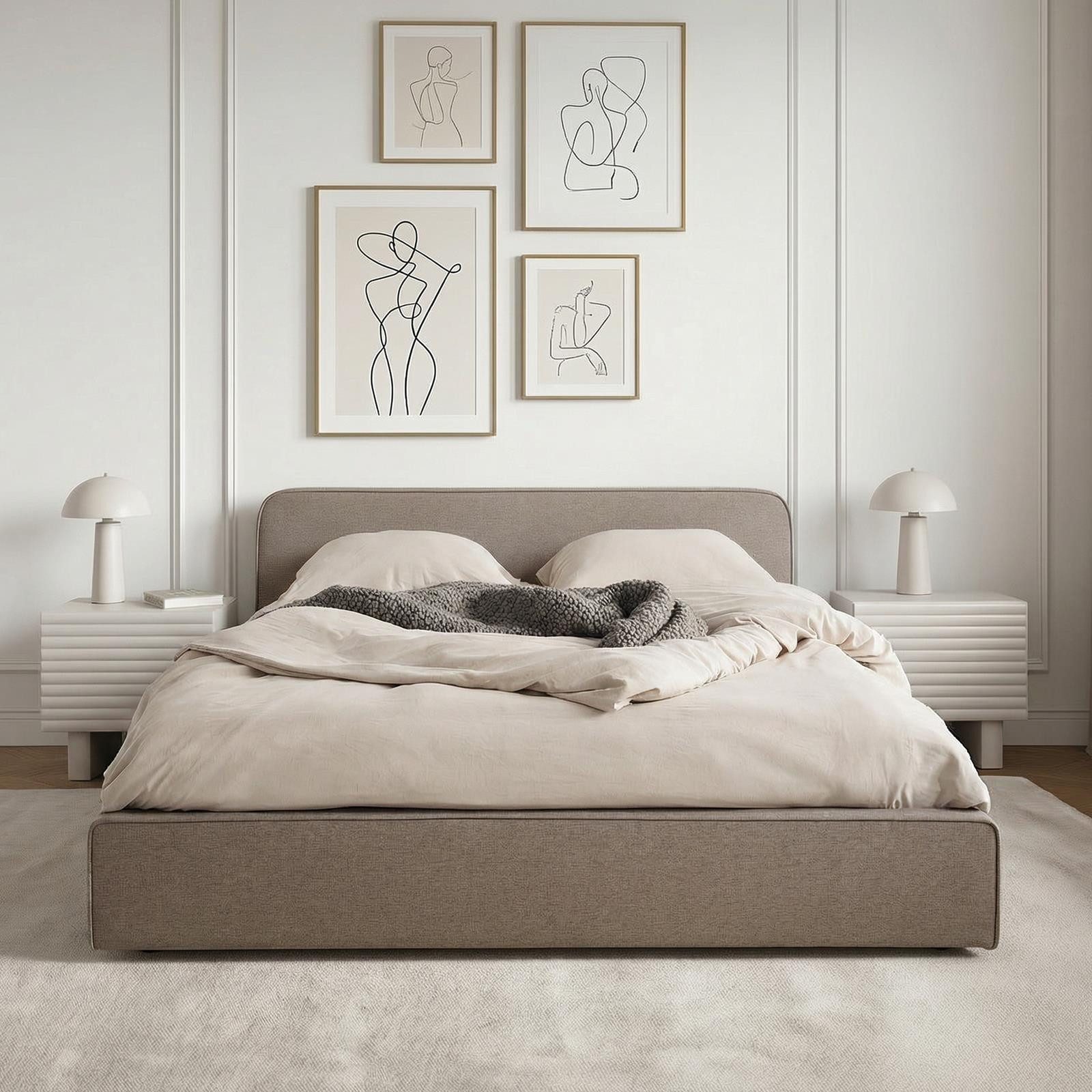 IDIMEX Polsterbett MARINI, Bett 140x200 cm mit Lattenrost Doppelbett mit Kopfteil- greige
