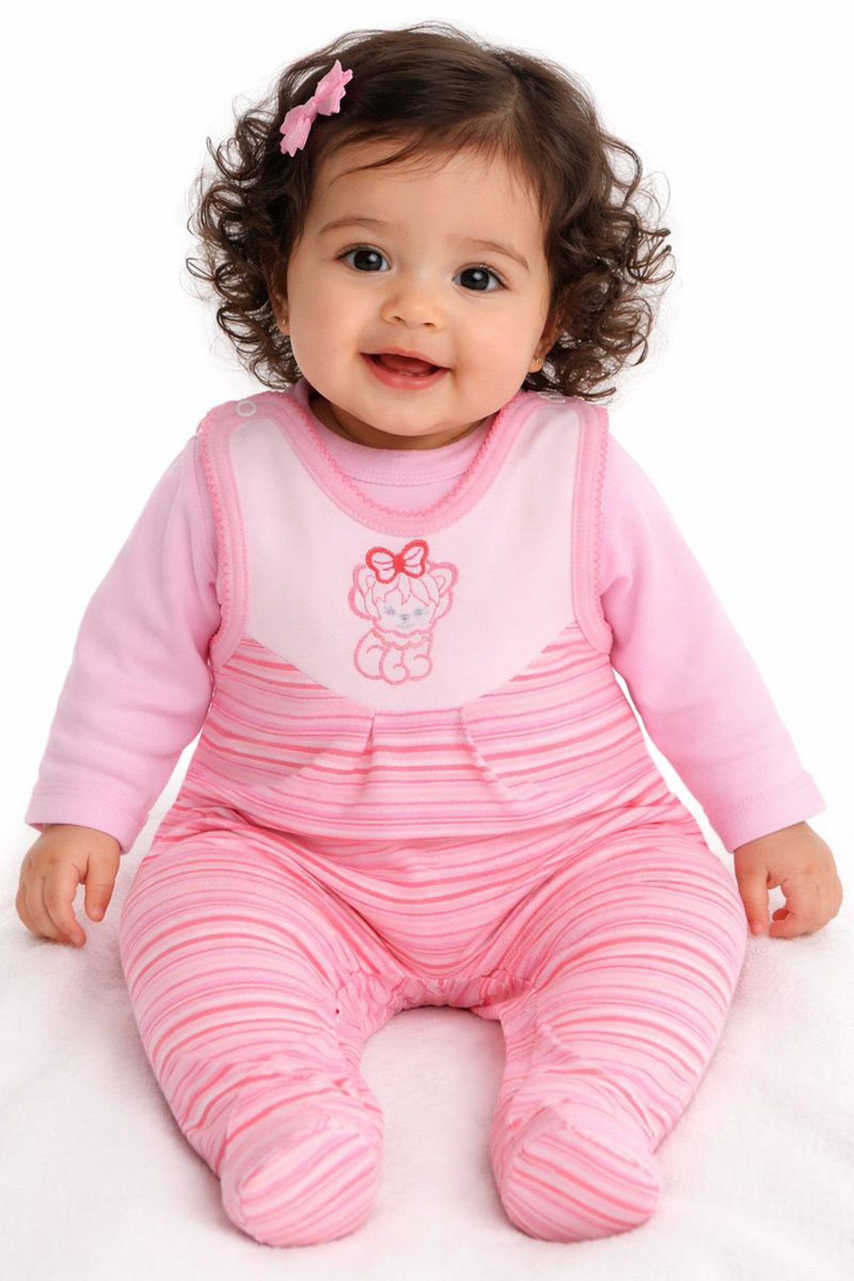 La Bortini Strampler Baby Strampler Langamshirt in Rosa gestreift mit Hund Anzug (für Mädchen, Erstlingsset 2-teilig) aus Baumwolle, 50 56 62 68 74, für Neugeborene, gestreift