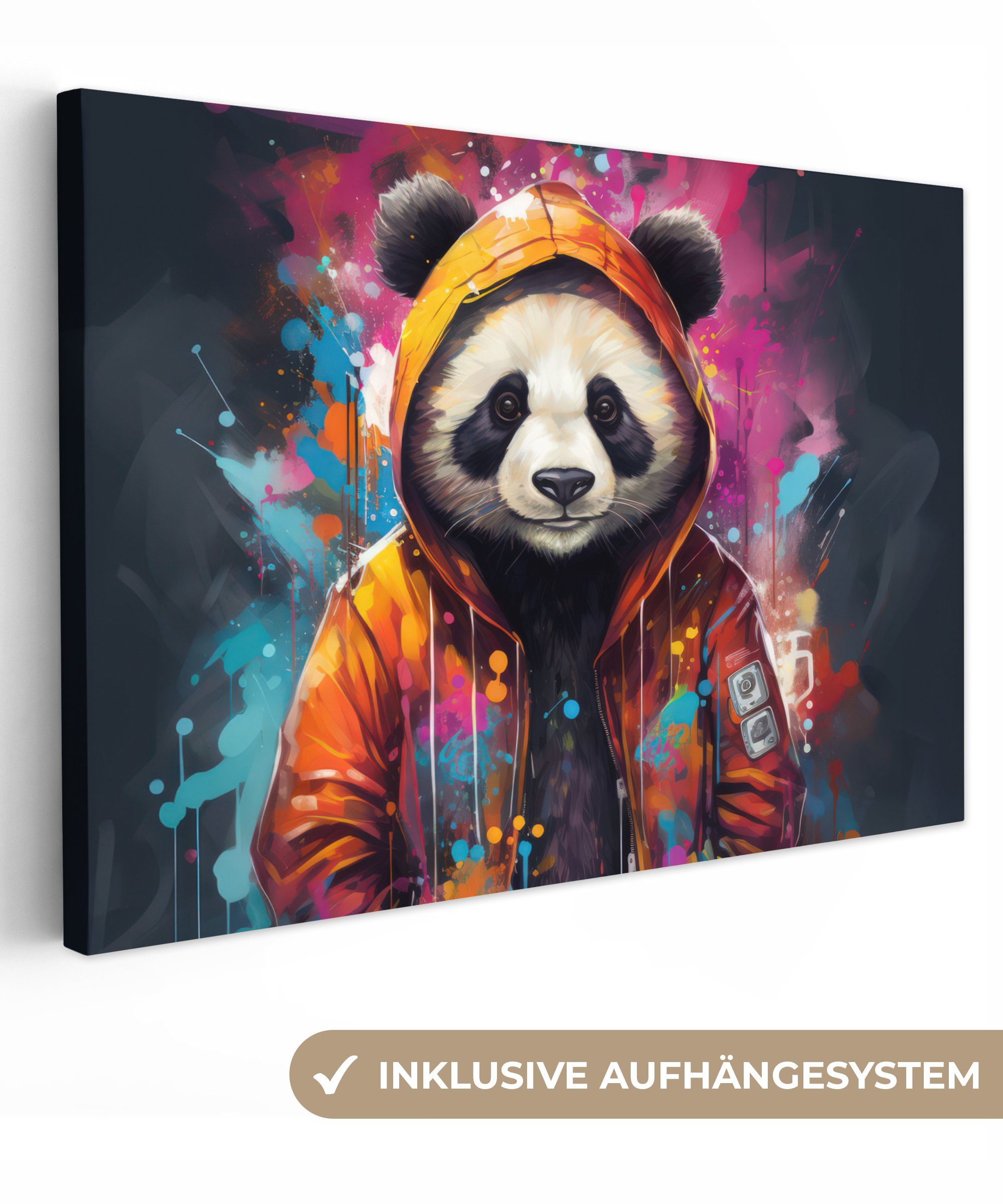 OneMillionCanvasses® Leinwandbild Panda - Jacke - Graffiti - Orange, Fotodr günstig online kaufen