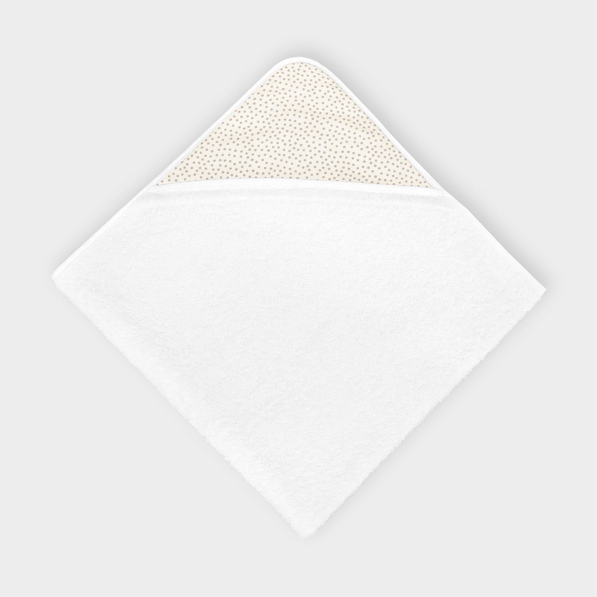 KraftKids Kapuzenhandtuch graue unregelmäßige Punkte auf Weiß, 100% Baumwolle, extra dickes und weiches Frottee, eingefasst mit Schrägband
