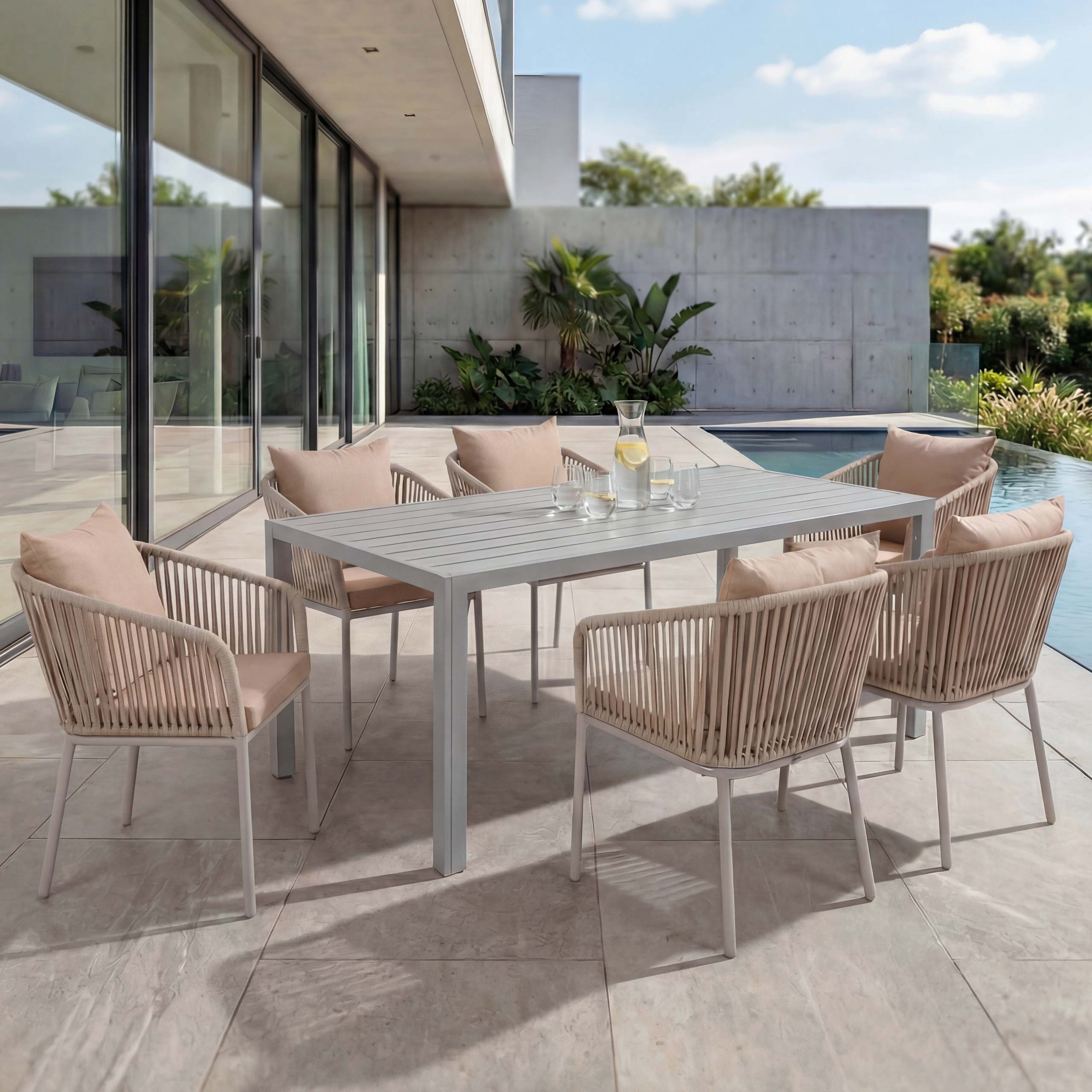 MCW Sitzgruppe MCW-N41-6, (Set, 7-tlg., 7-teilig), Inklusive Sitzkissen mit wasserabweisendem Bezug