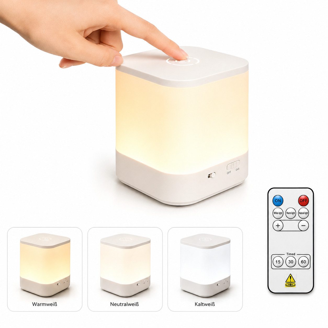 Fyrove Nachttischlampe LED Nachttischlampe LED Nachtlicht, Dimmbar Atmosphäre Tischlampe, LED fest integriert, WeiBes Licht, warmes Licht, neutrales Licht, mit Batterie, USB-Aufladung, mit Touch-Sensor,Tragbare Nachtlicht für Kinder/Erwachsene