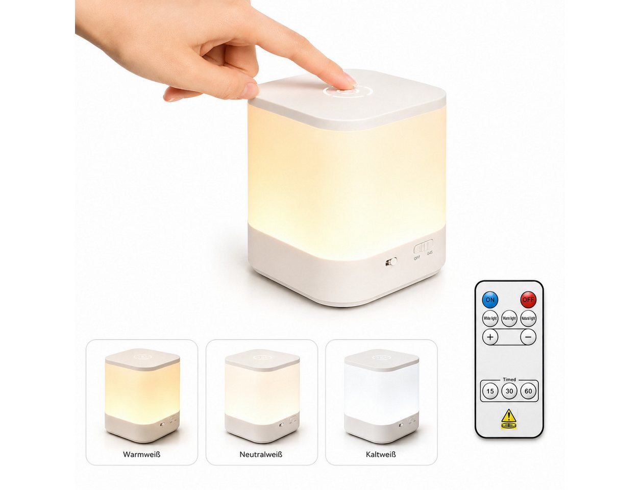 Fyrove Nachttischlampe LED Nachttischlampe LED Nachtlicht, Dimmbar Atmosphäre Tischlampe, LED fest integriert, WeiBes Licht, warmes Licht, neutrales Licht, mit Batterie, USB-Aufladung, mit Touch-Sensor,Tragbare Nachtlicht für Kinder/Erwachsene