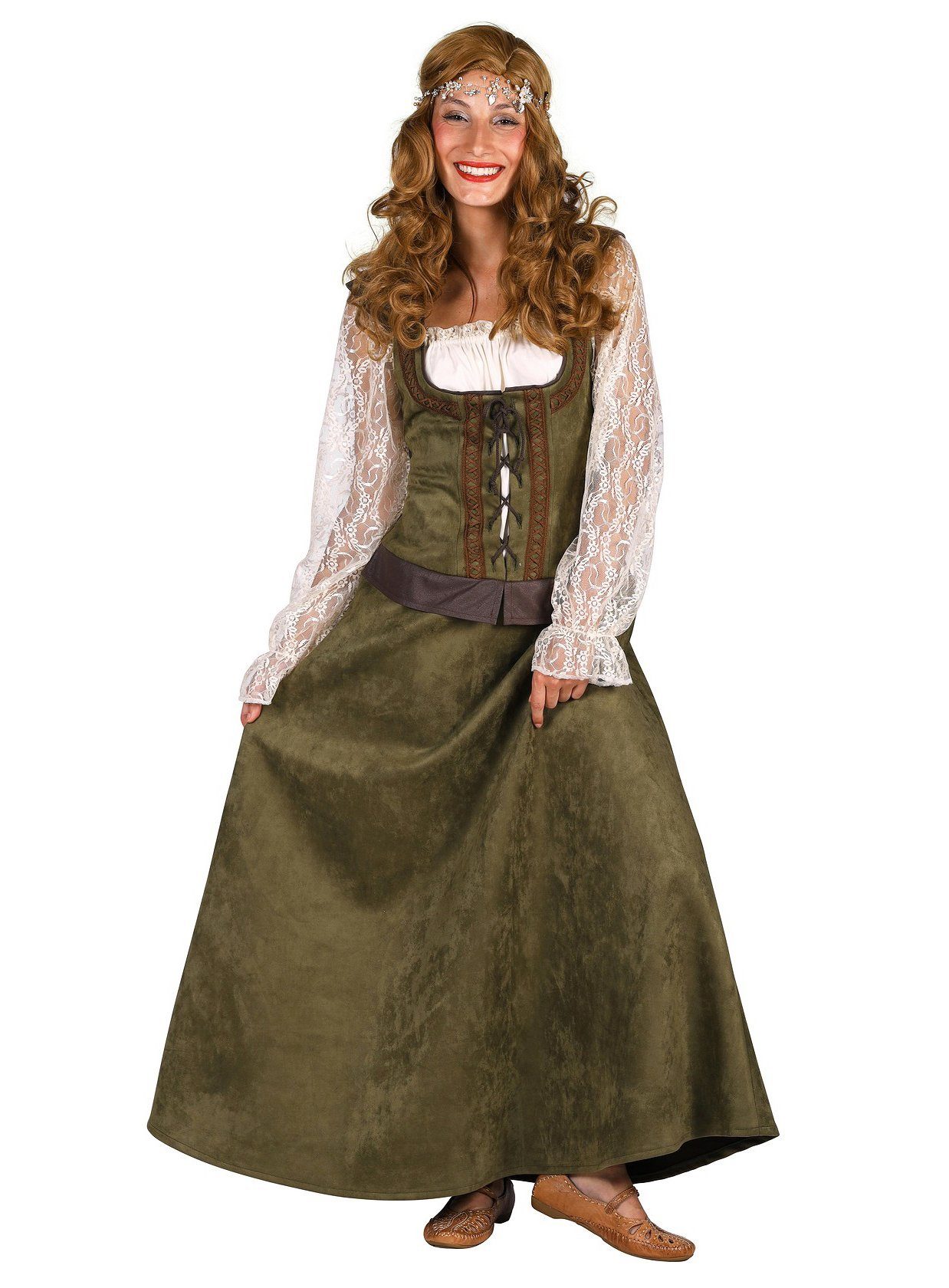 thetru Kostüm Maid Marian Kostüm grün, Mittelalterliches Kleid für holde Jungfrauen und legendäre Damen