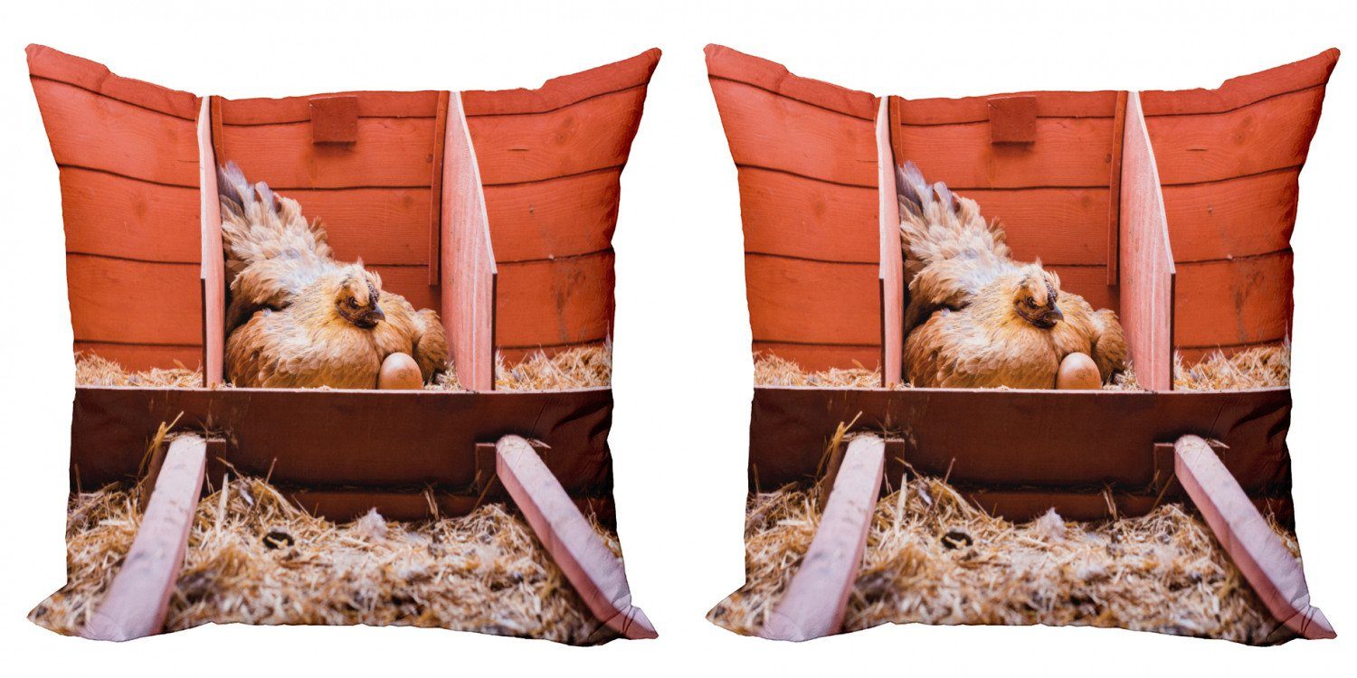 Kissenbezüge Modern Accent Doppelseitiger Digitaldruck, Abakuhaus (2 Stück), Bauernhoftier Henne im Käfig mit Eiern