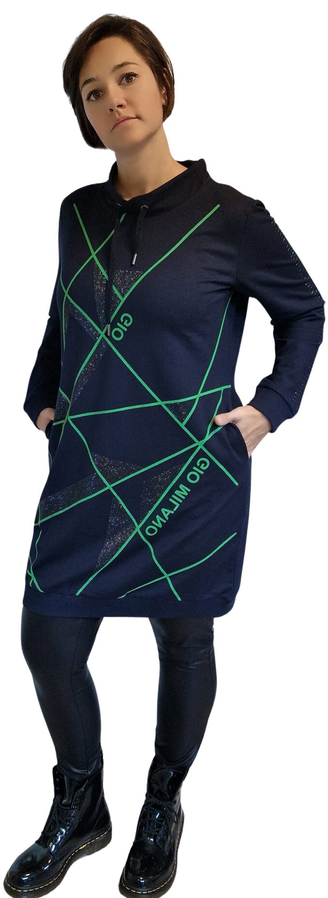Gio Milano Sweatkleid G25-1100 mit Strassbesatz günstig online kaufen