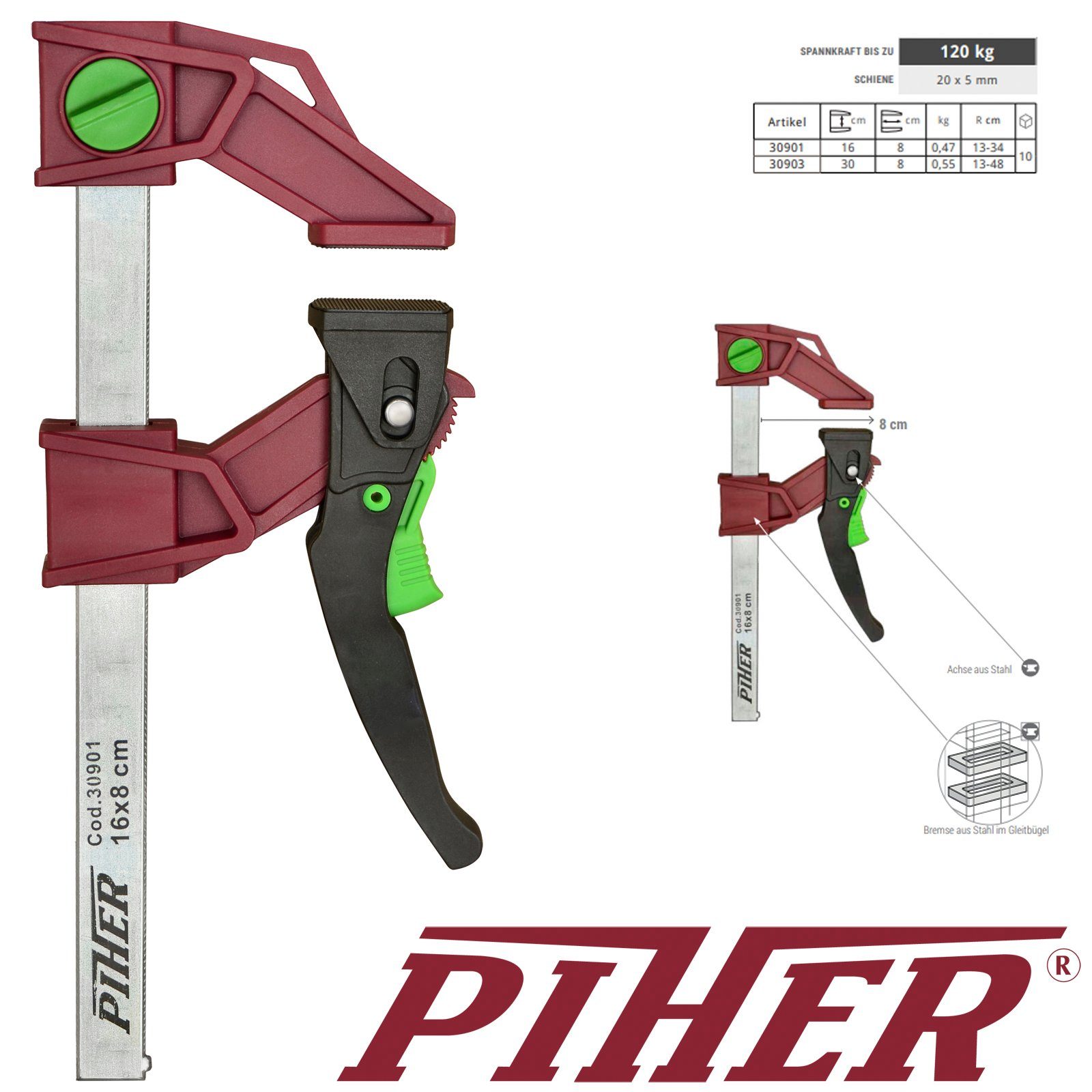 Piher Klemmzwinge Piher Light Pal 120 kg Zwinge 16 cm, (Klemmzwinge, 1 Stück), Spannklemme