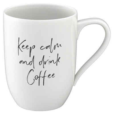 Villeroy & Boch Tasse Kaffeetasse STATEMENT, 340 ml, Schwarz, Weiß, Porzellan, mit Schriftzug Keep calm & drink coffee, Made in Germany